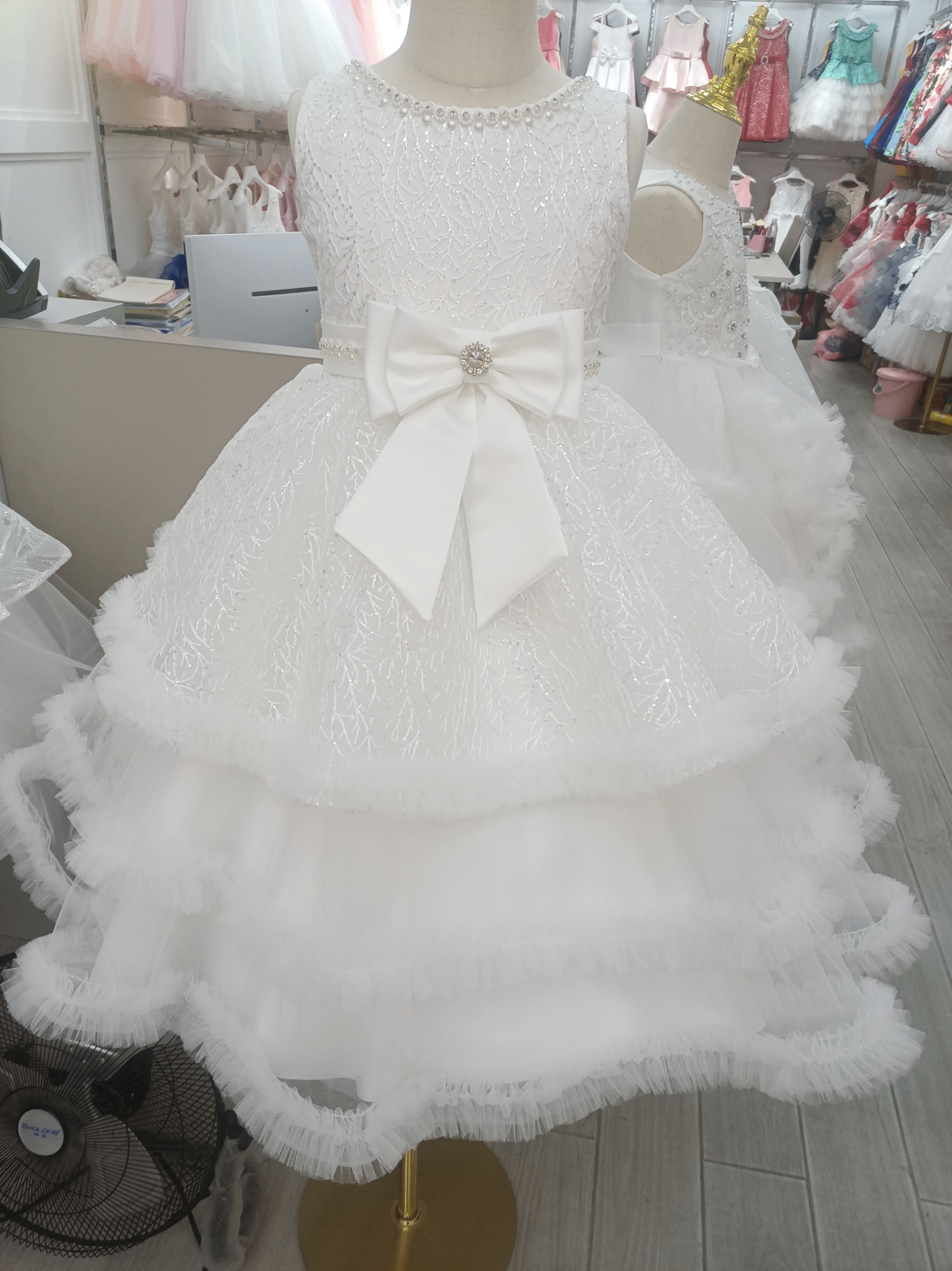 White Beaded & Bow Dress - 9732