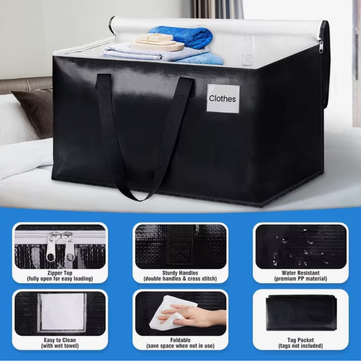 6 Pieces - Brand new Black Moving Bags 93L Storage