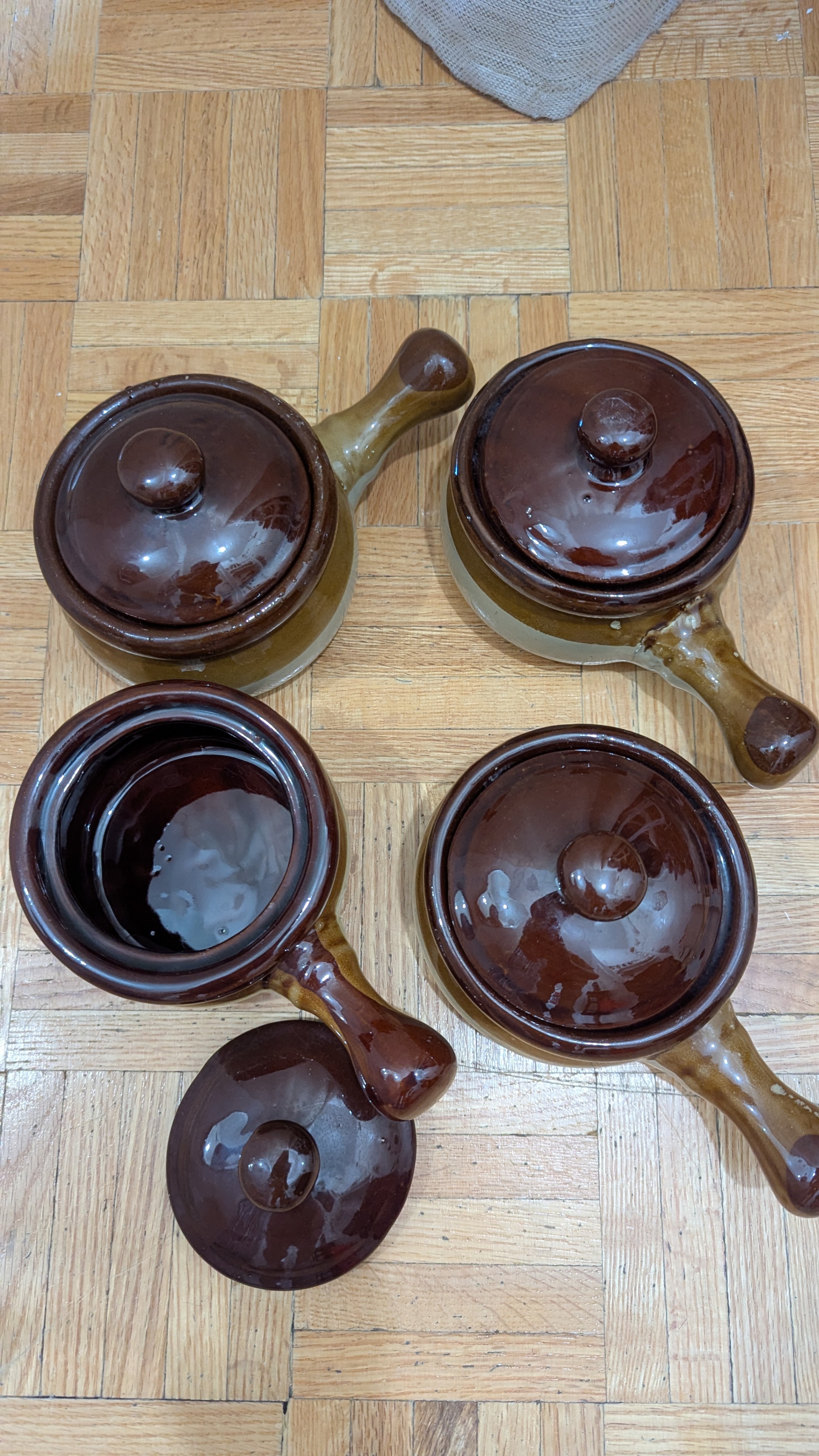 Onion Soup Pot Casseroles Stoneware Crocks Cream Kitchen Bowl - photo 2