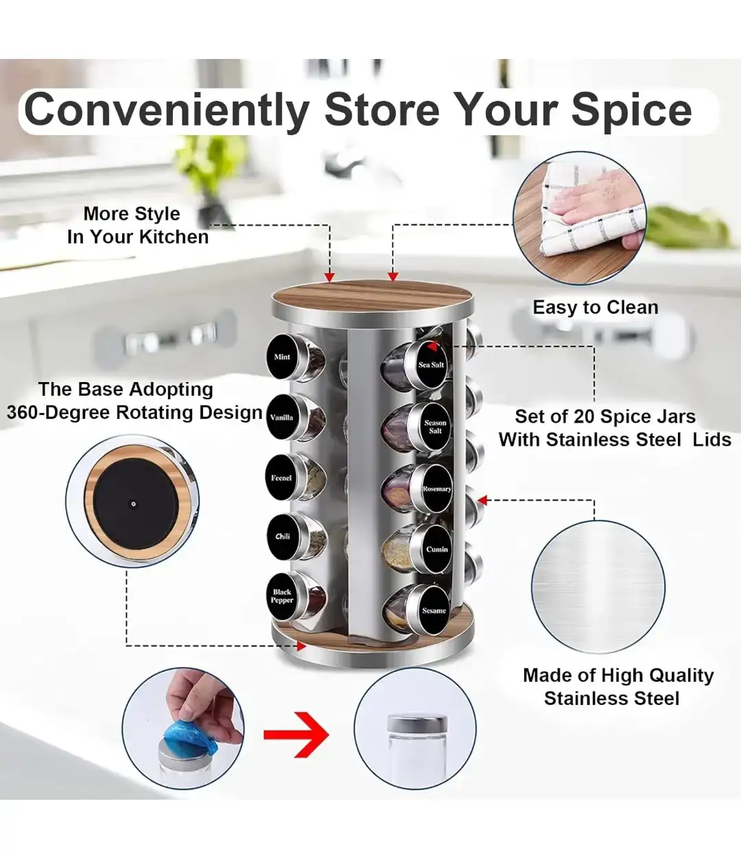 PUPPYCUTE Rotating Spice Rack Organizer with 20 Jars - photo 3
