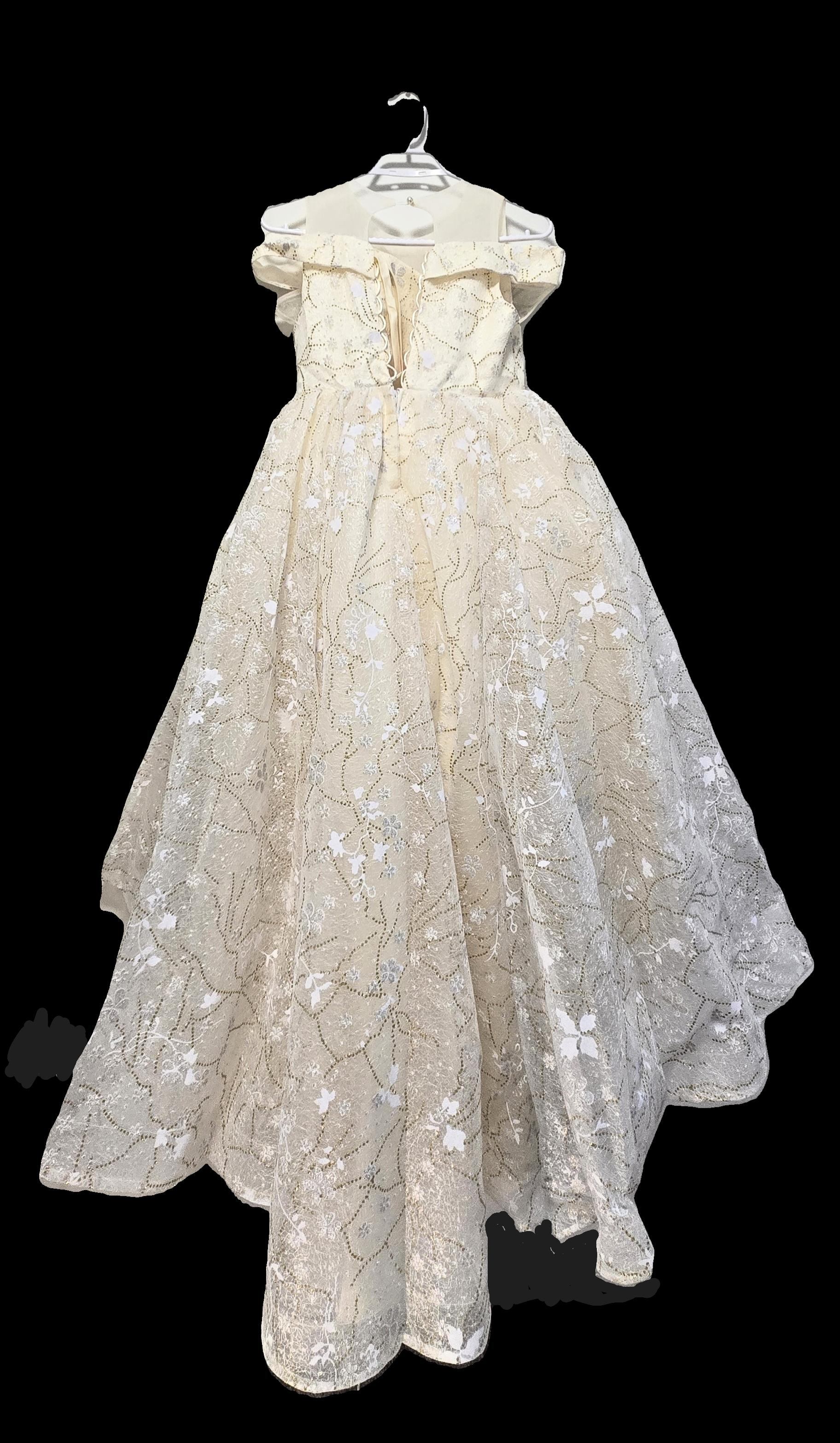 Cream Off-the-Shoulder Ball Gown with Sequin:88016s