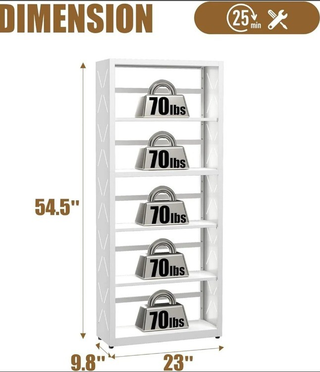 5-Tier White Metal Bookshelf - photo 2