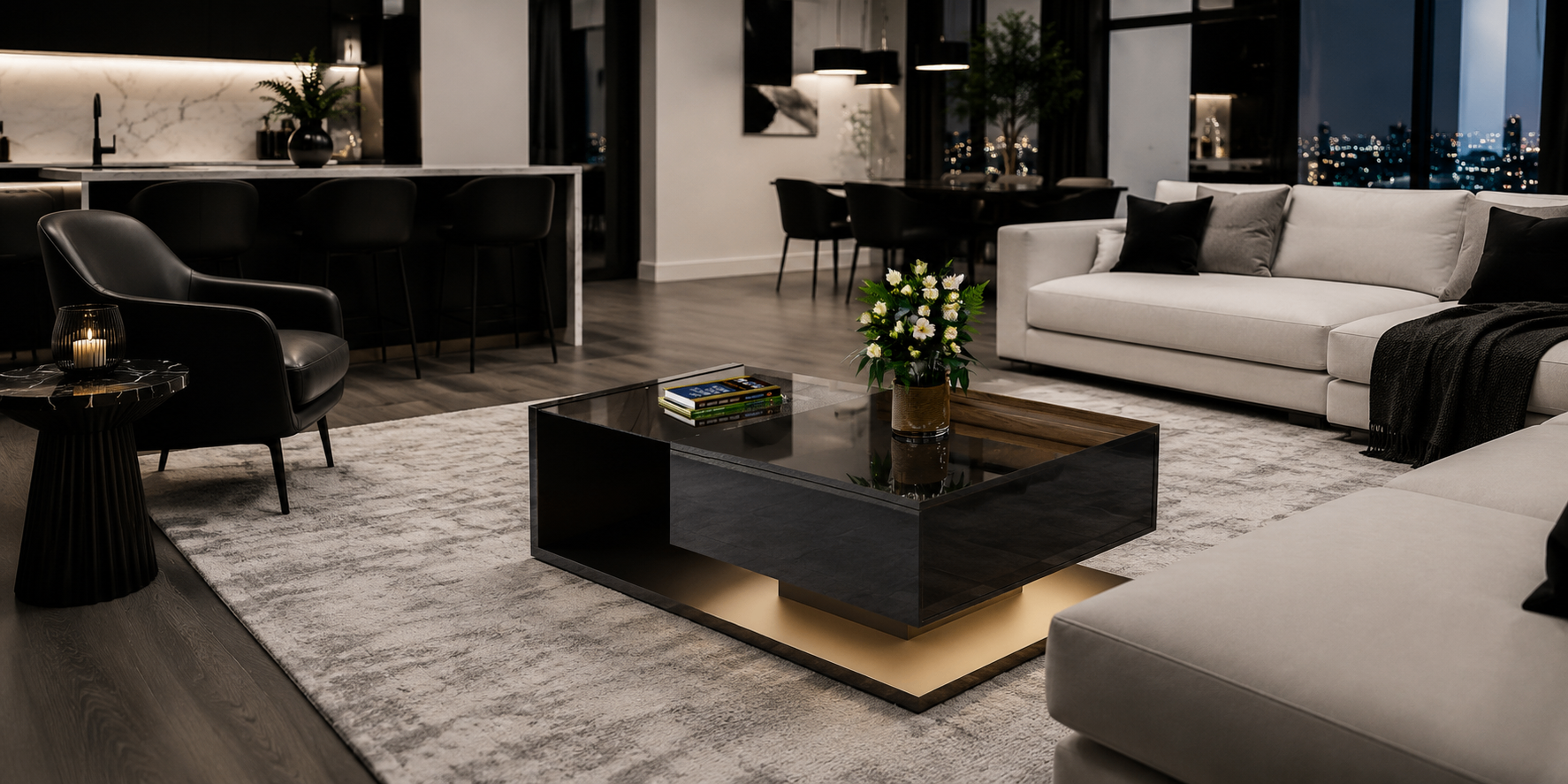 Modern Black Lift-Top Coffee Table with Storage Drawer