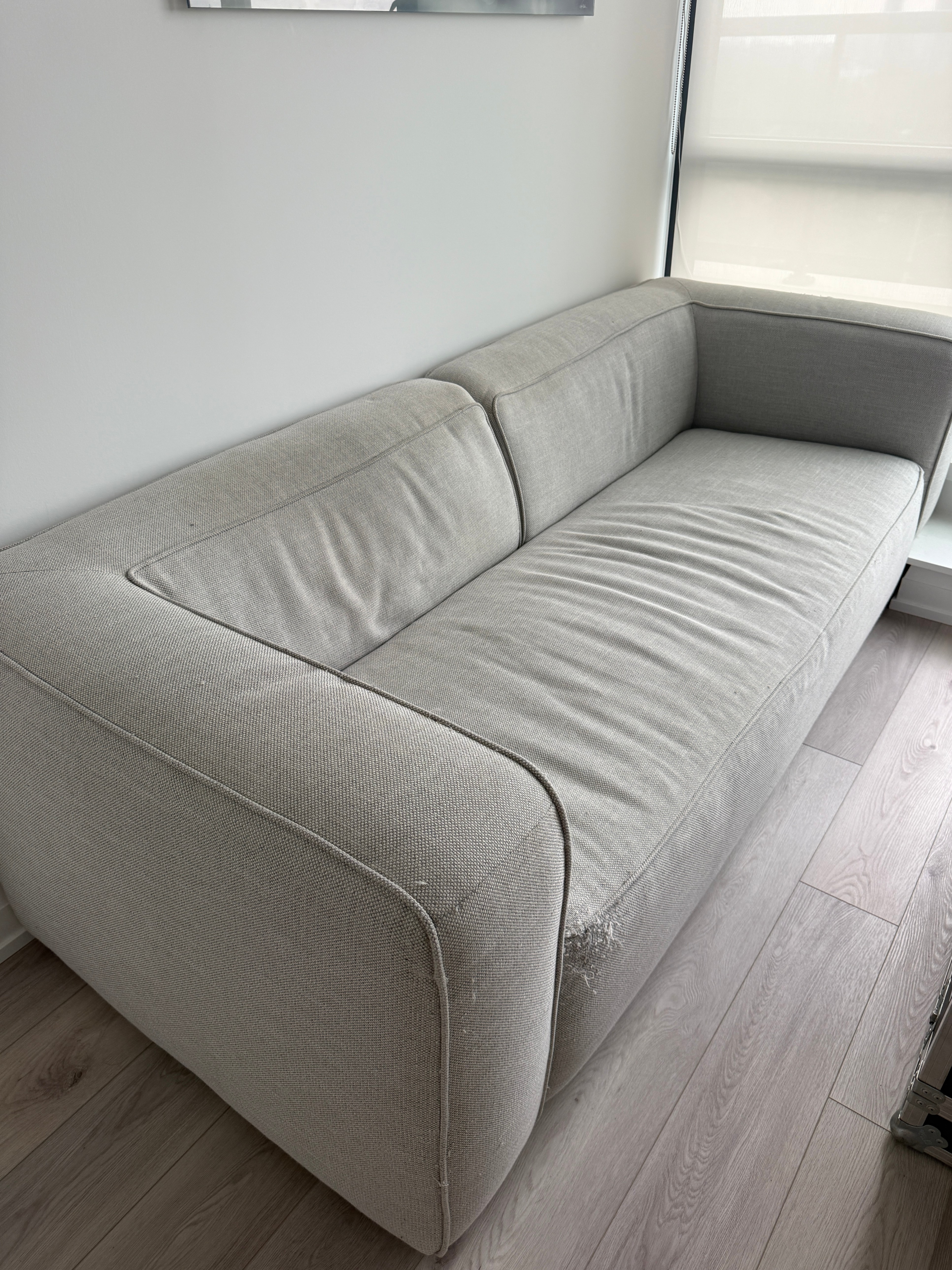 Beige CB2 Modern Low-Profile Sofa