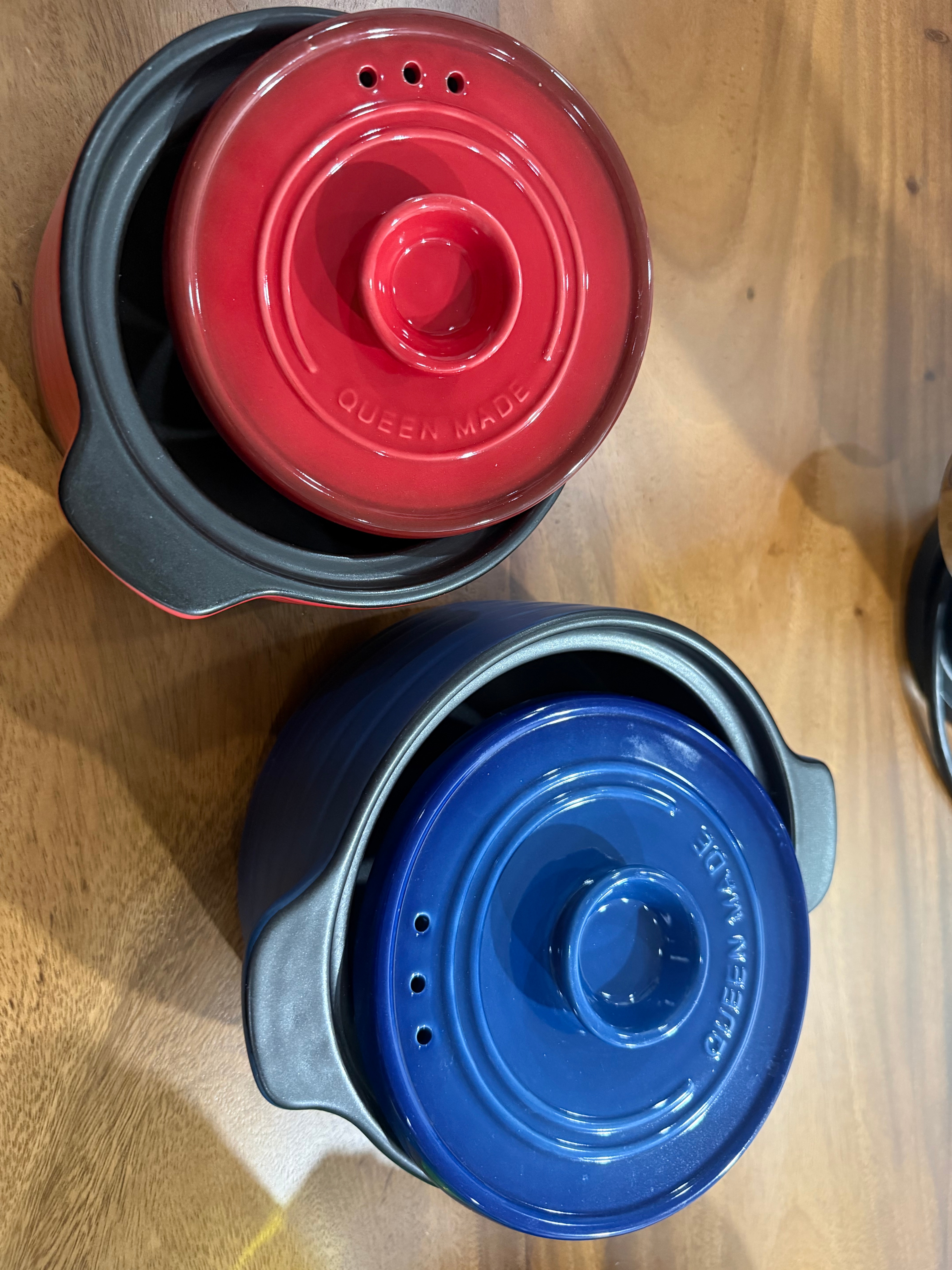 Ceramic Mini Casserole Dish Set of 2 Red and Blue Bowls - photo 3