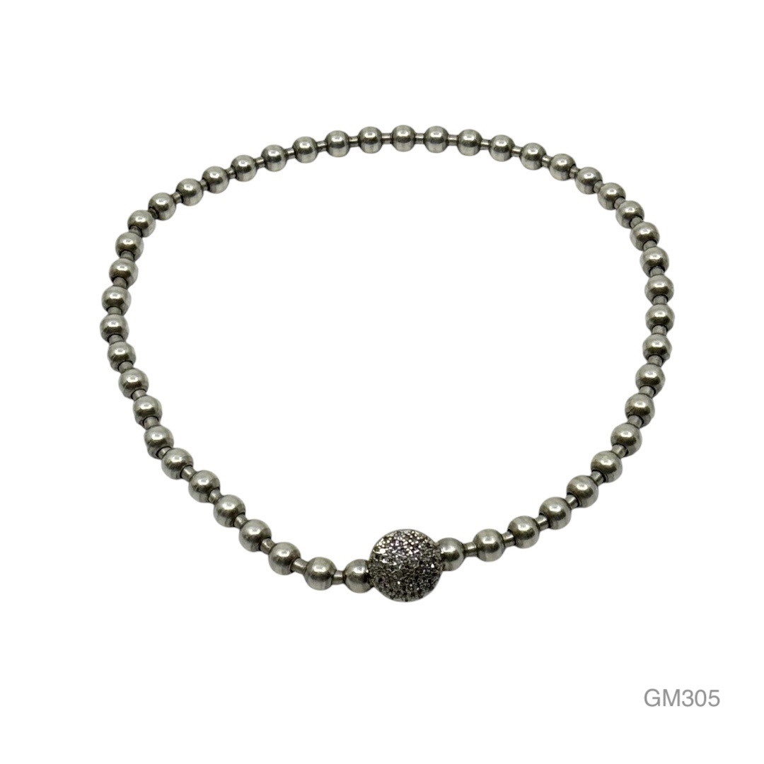 Sterling silver diamond bead bangle bracelet - GM305