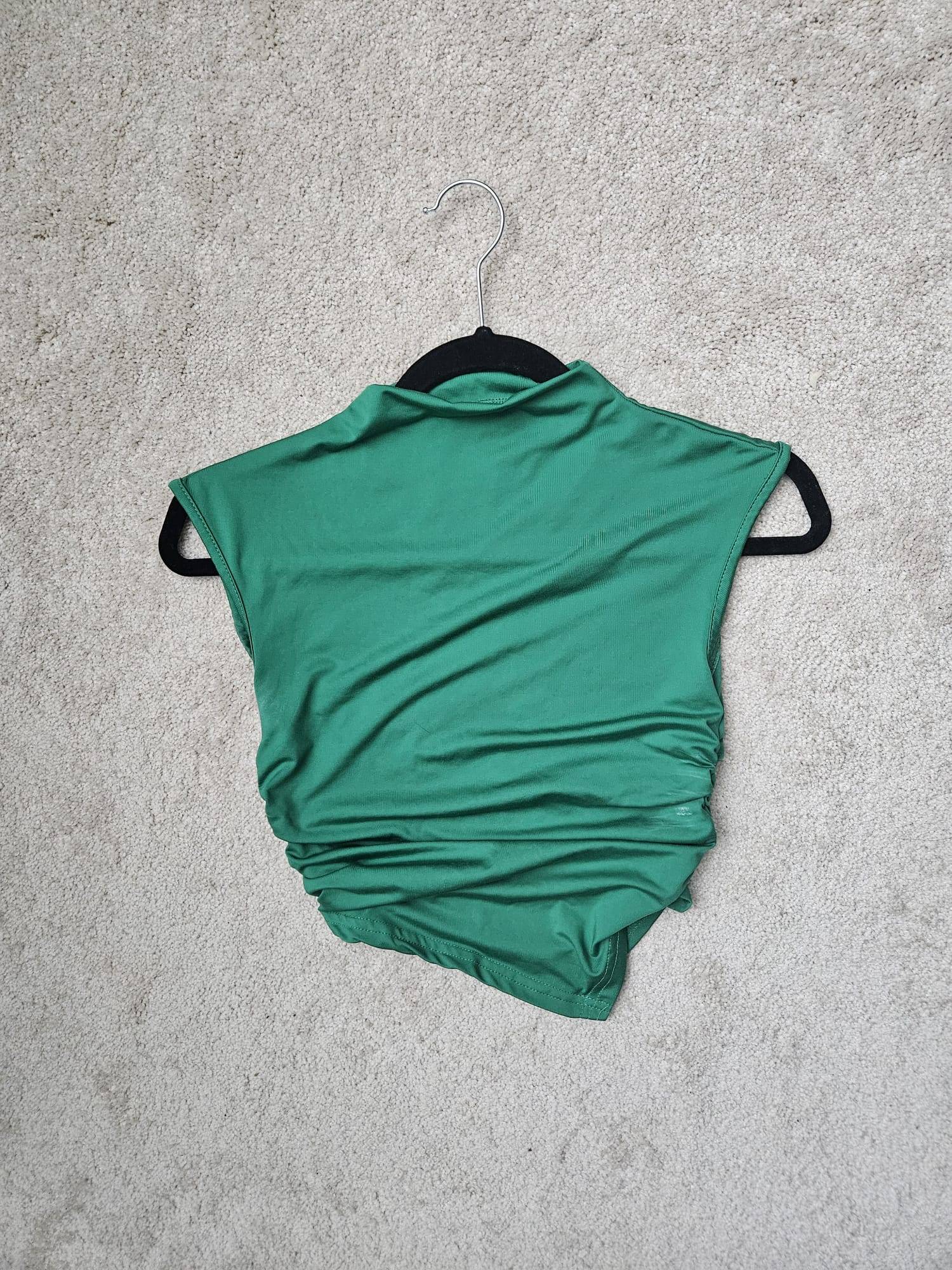Emerald Green Mock Neck Ruched Crop Top