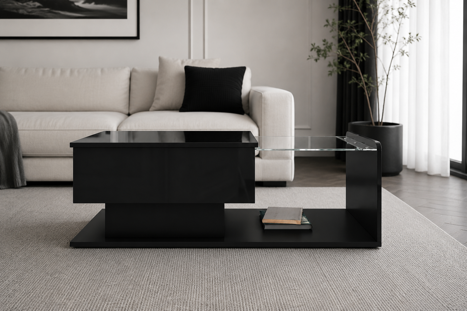 LED Lift-Top Coffee Table with Hidden Storage – Modern White - photo 2