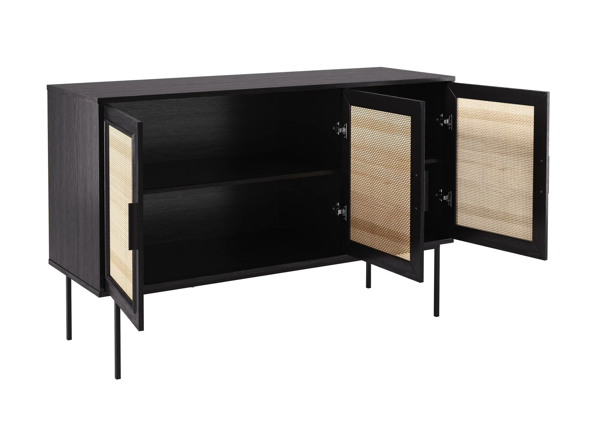 Modern Black Buffet Cabinet with Woven Doors | 47” - photo 5