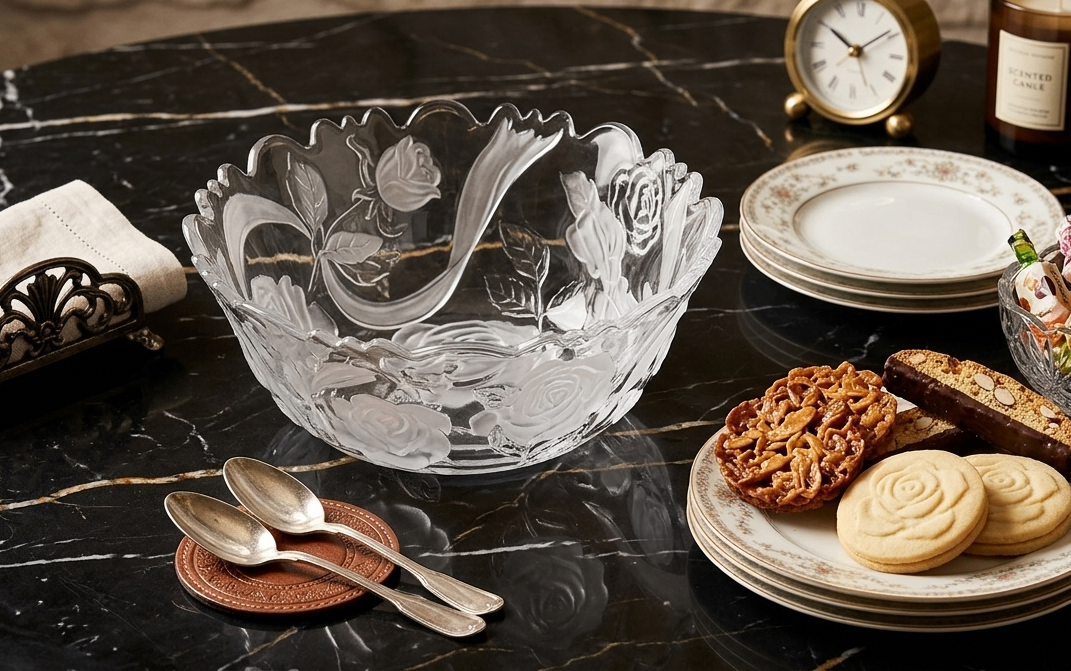 Rosella Frosted and Clear Crystal  Scalloped Serving Bowl