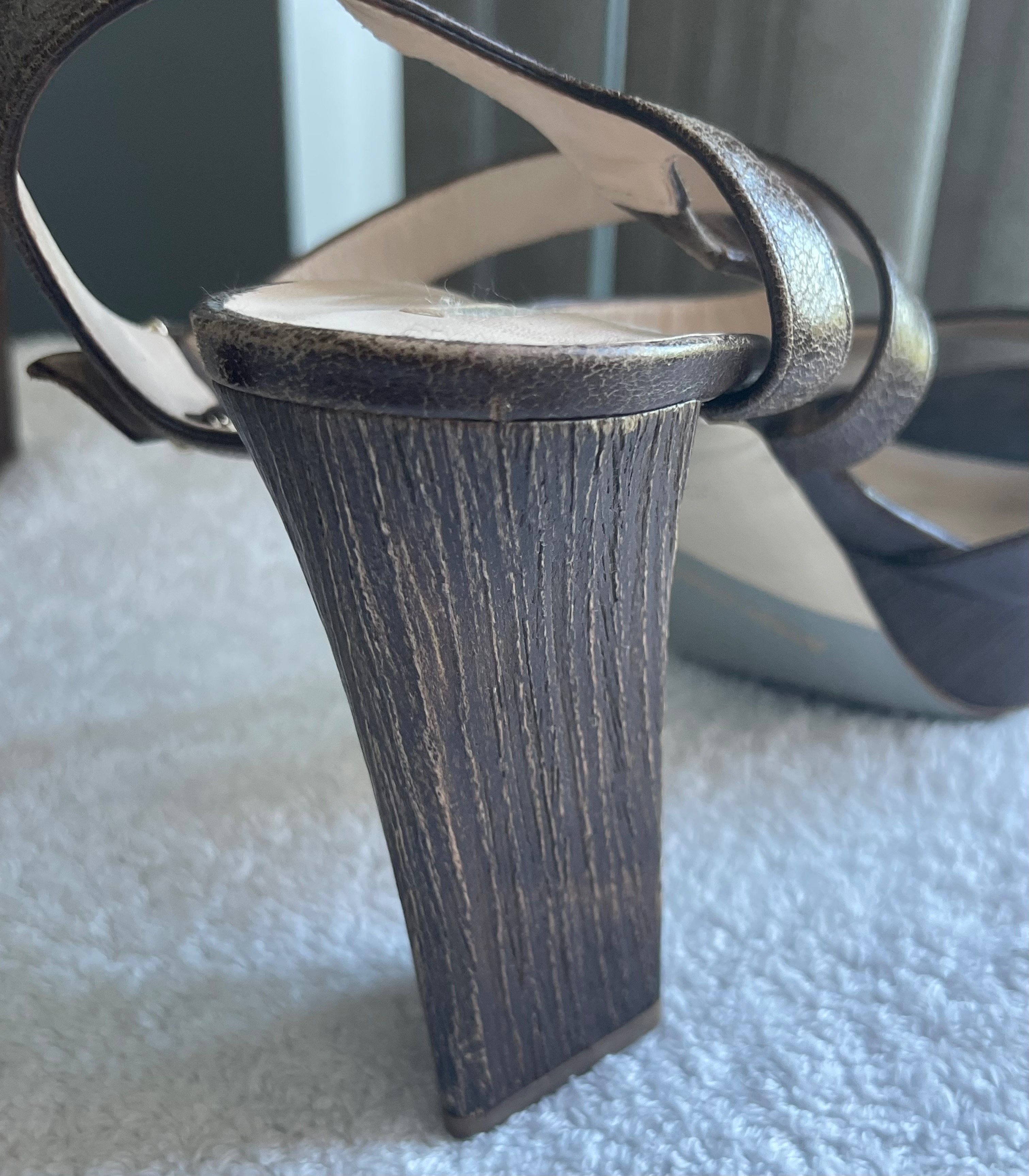 Authentic Giorgio Armani Brown Leather Block Heels (Size 39.5) - photo 5
