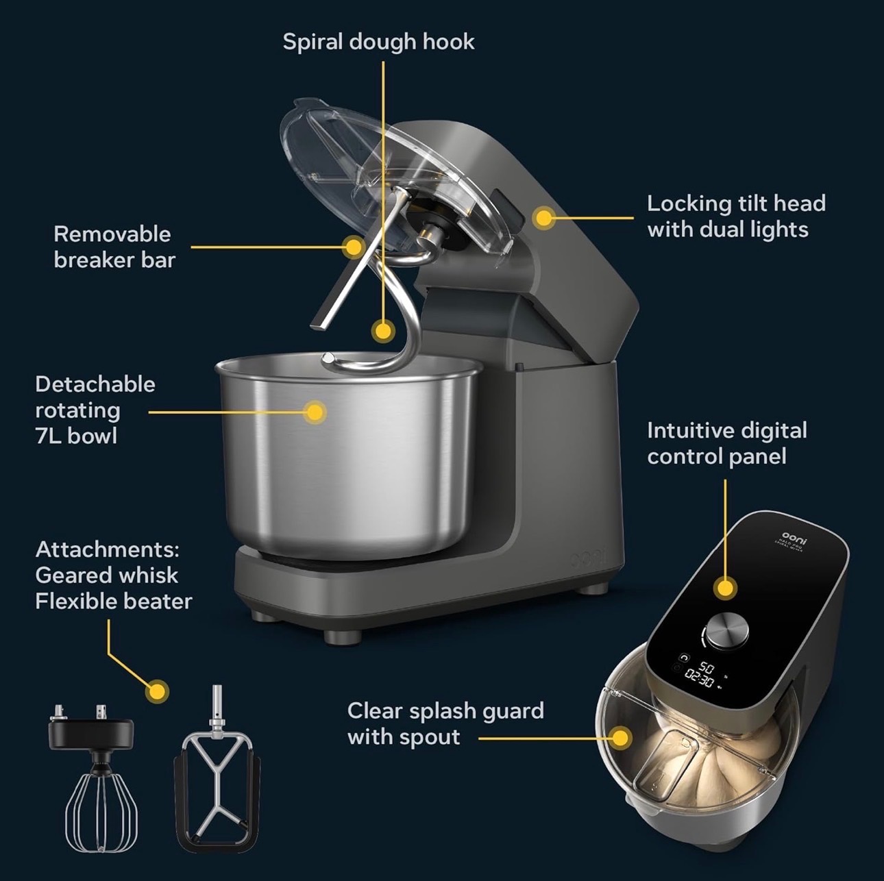 Ooni Halo Pro Spiral Mixer 7.3 Quart Capacity 58 Speed Setting - photo 4