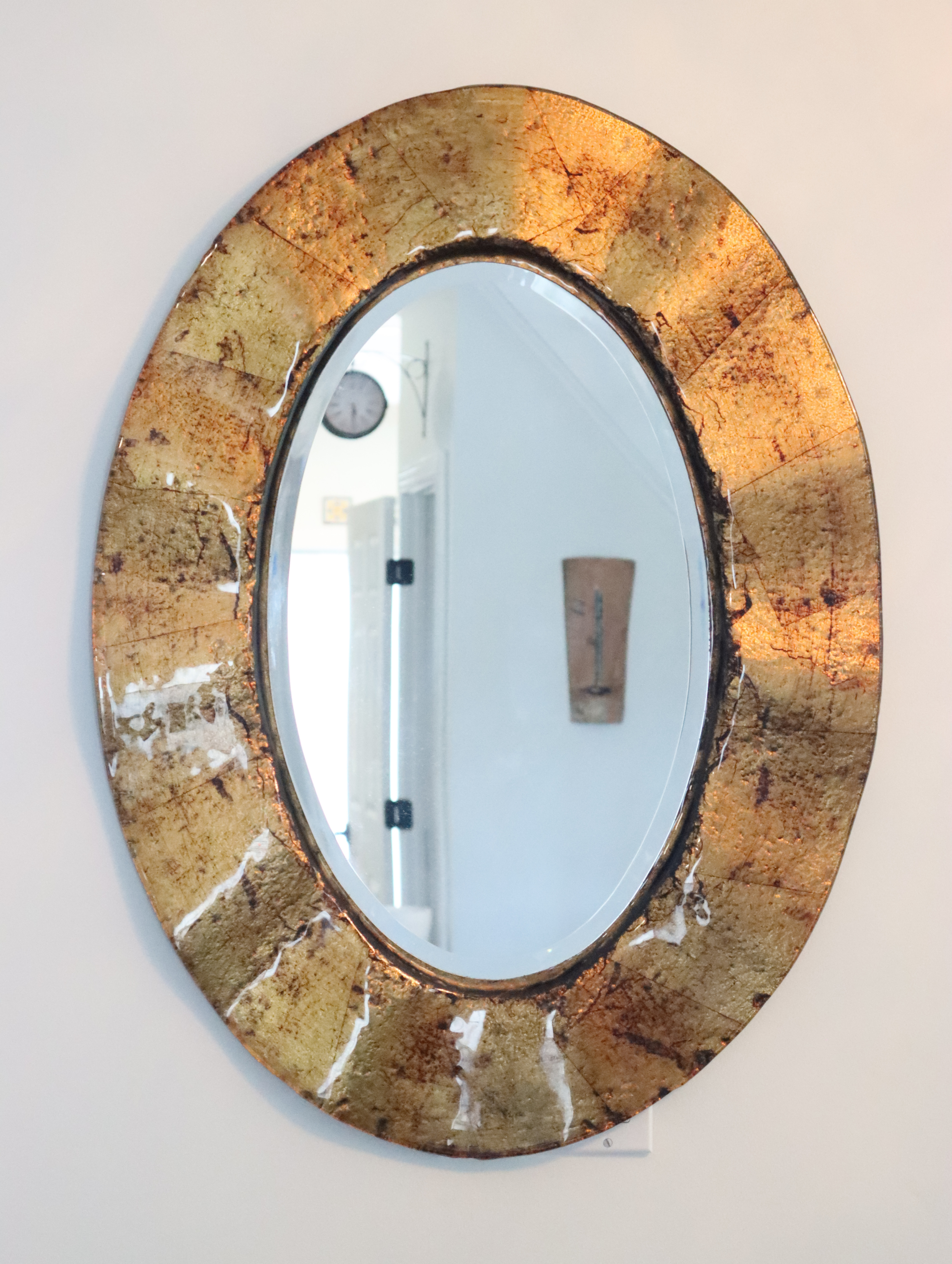Gold/Brown Glass Frame Oval Mirror - photo 2