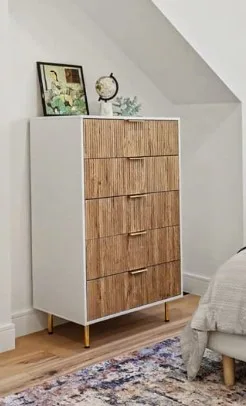 BRAND NEW White and Oak Dresser with Gold Accents