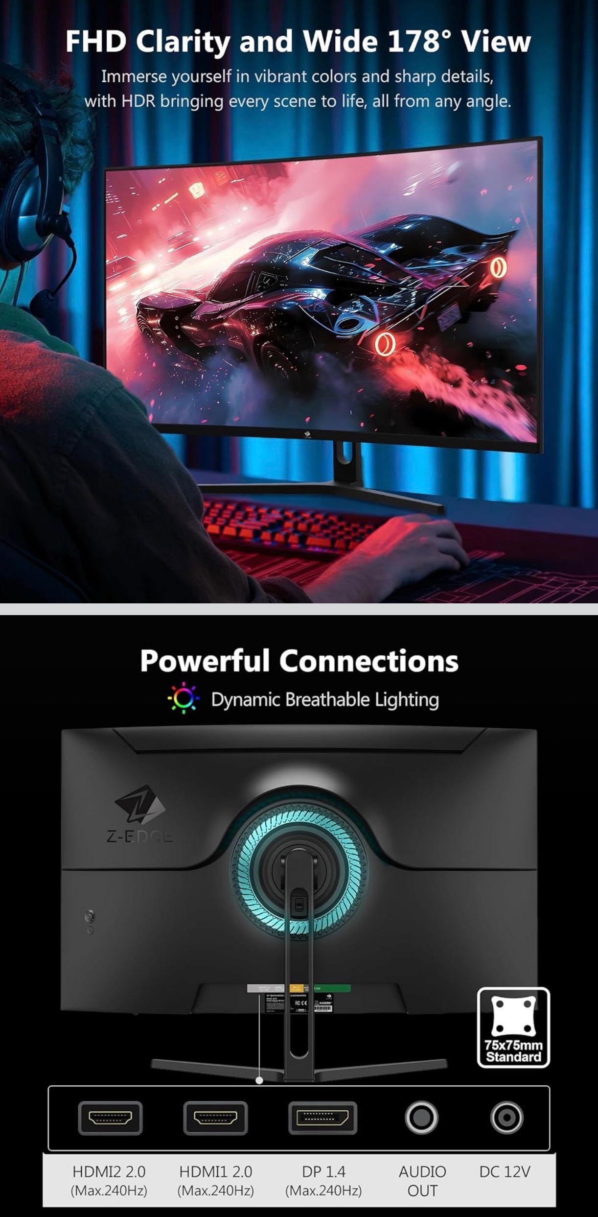 NEW: Z-Edge 32" Curved Gaming Monitor FHD 1080P 240Hz MPRT 1ms