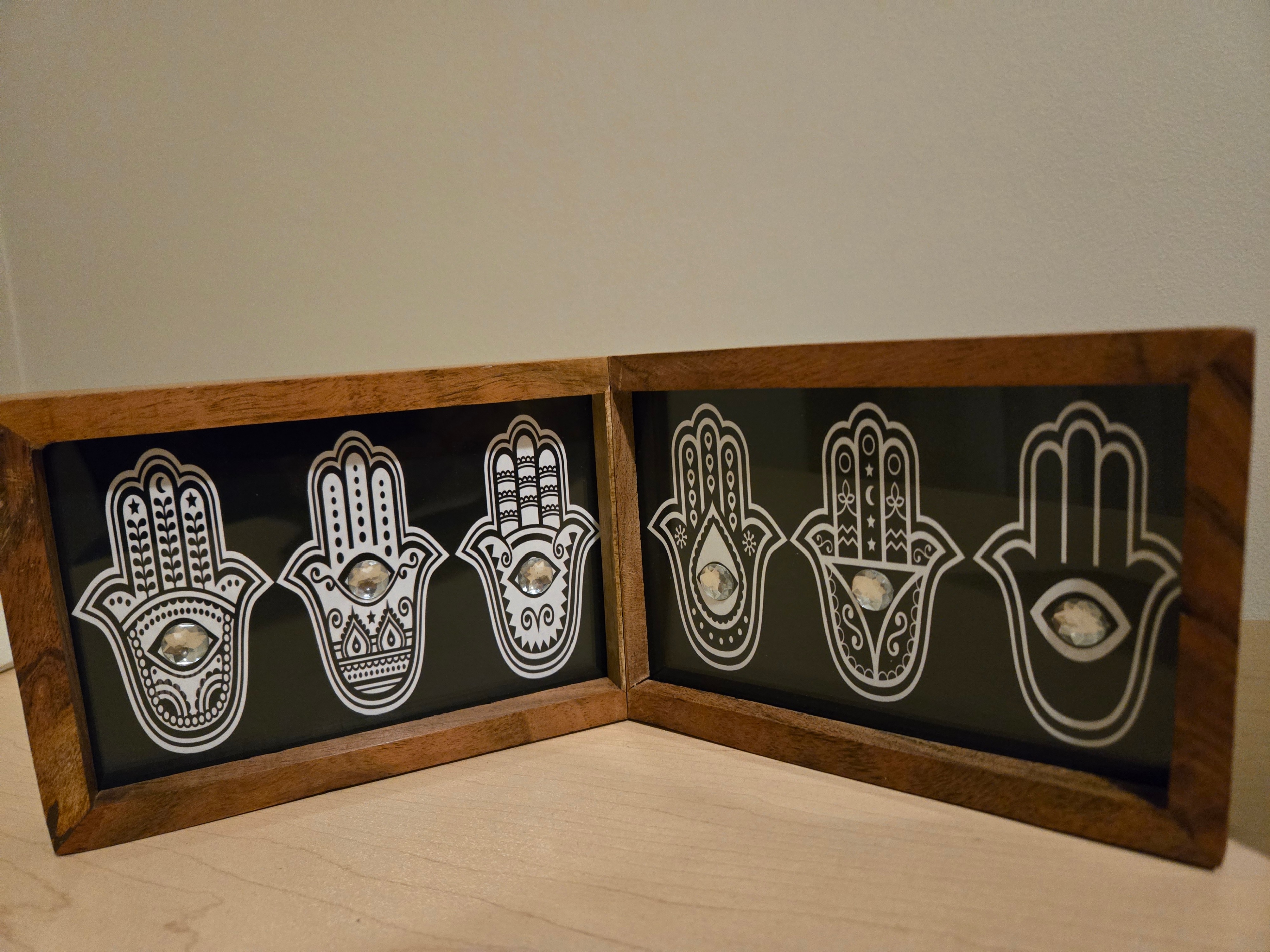 Beautiful Hamsa (Hand of Fatima) Standing Duos – Acacia Wood - photo 3