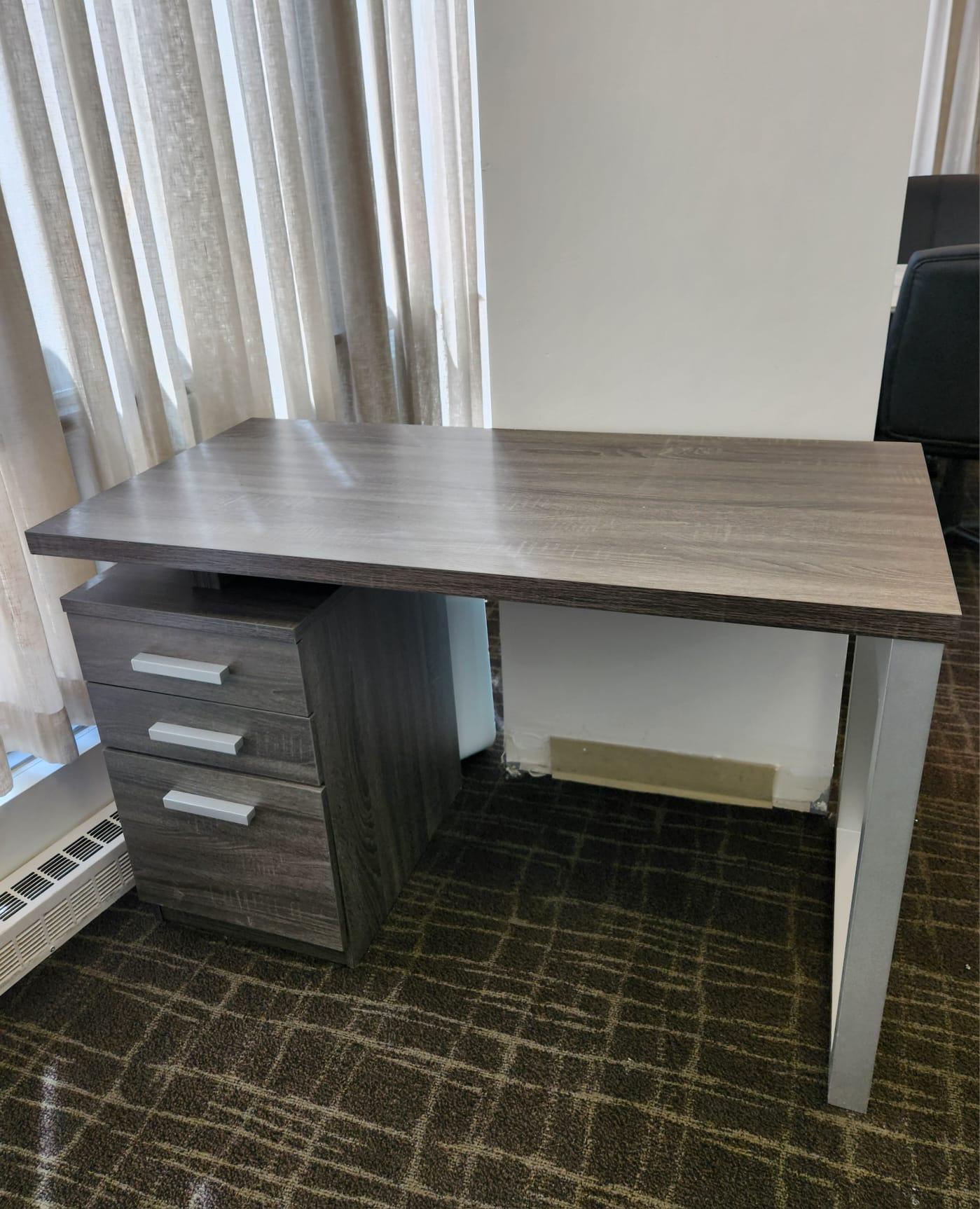 Reversible Distressed Grey Modern Desk with 3 Drawers