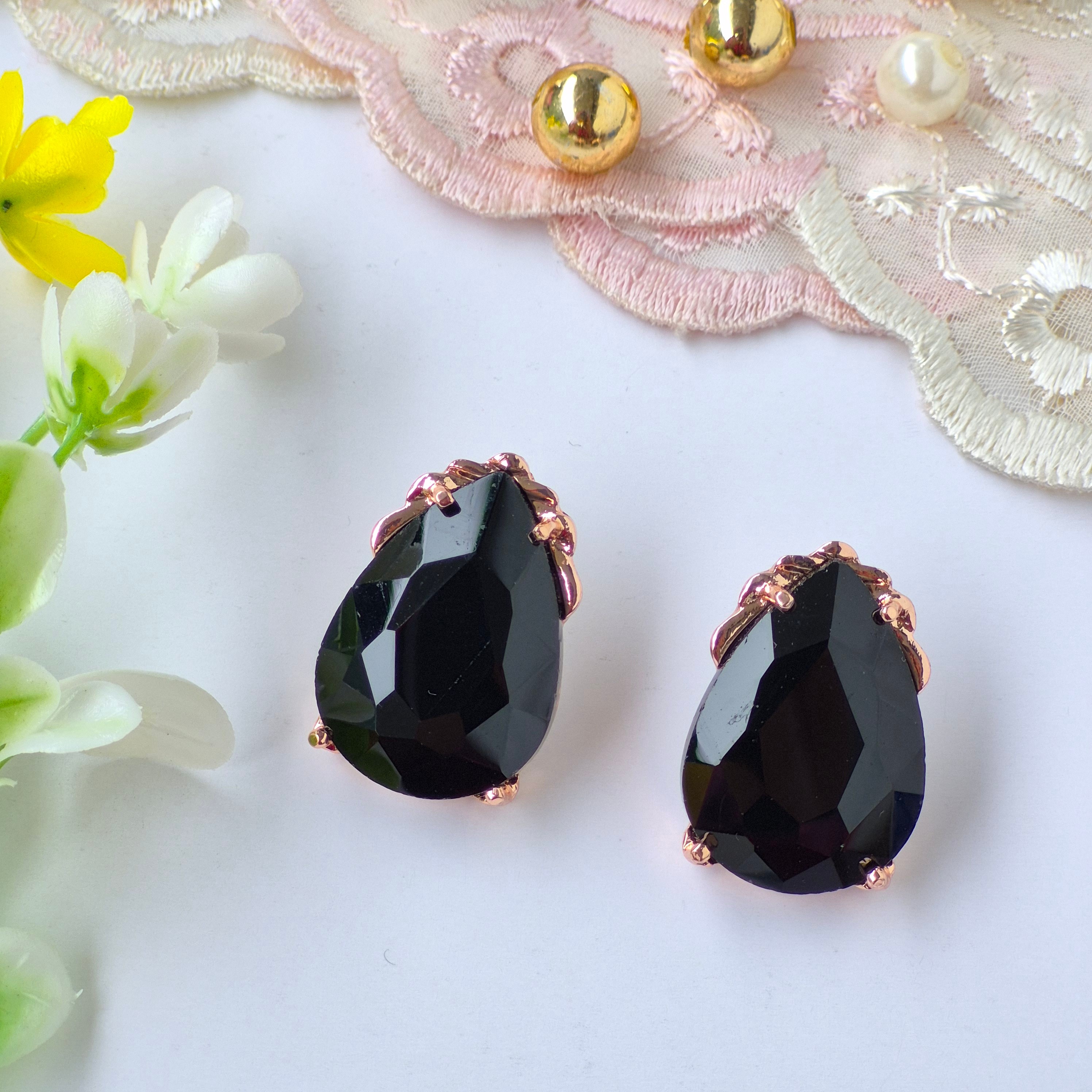 ✨ Jet black Teardrop Earrings by Rabloo Accessories