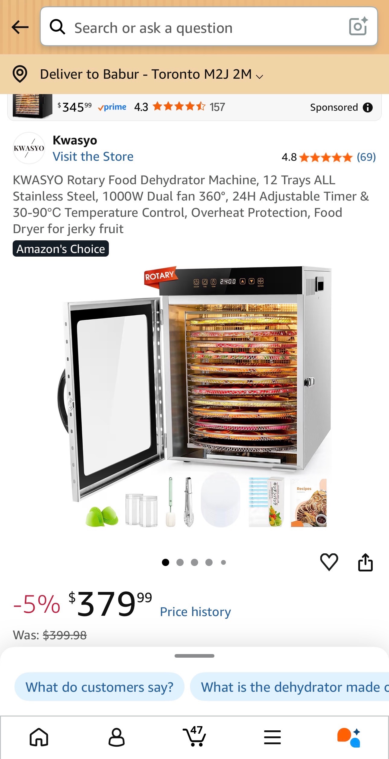 Food Dehydrator Machine 12 Trays Stainless Steel Dual fan 360°