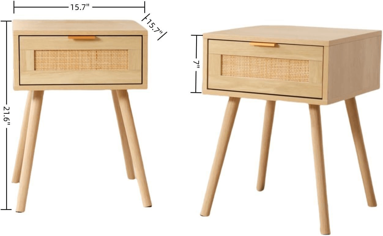 BRAND NEW Wooden Nightstand with Rattan Drawer - photo 2