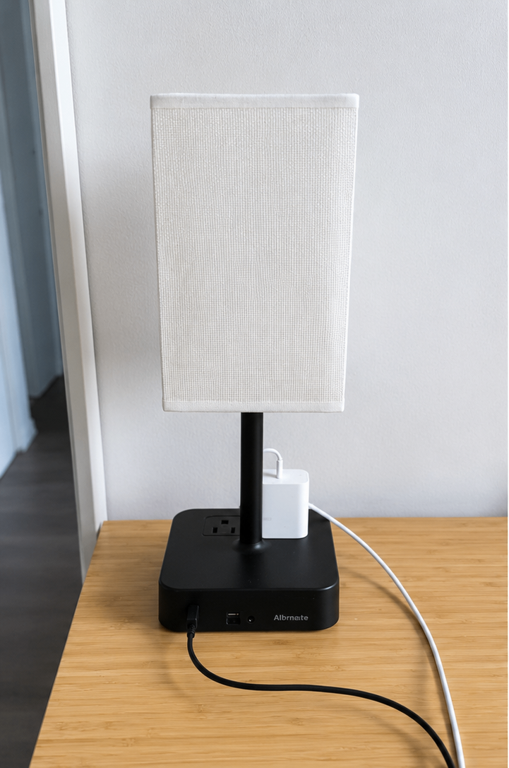 Small Table Lamp — Black Base with White Shade - photo 2
