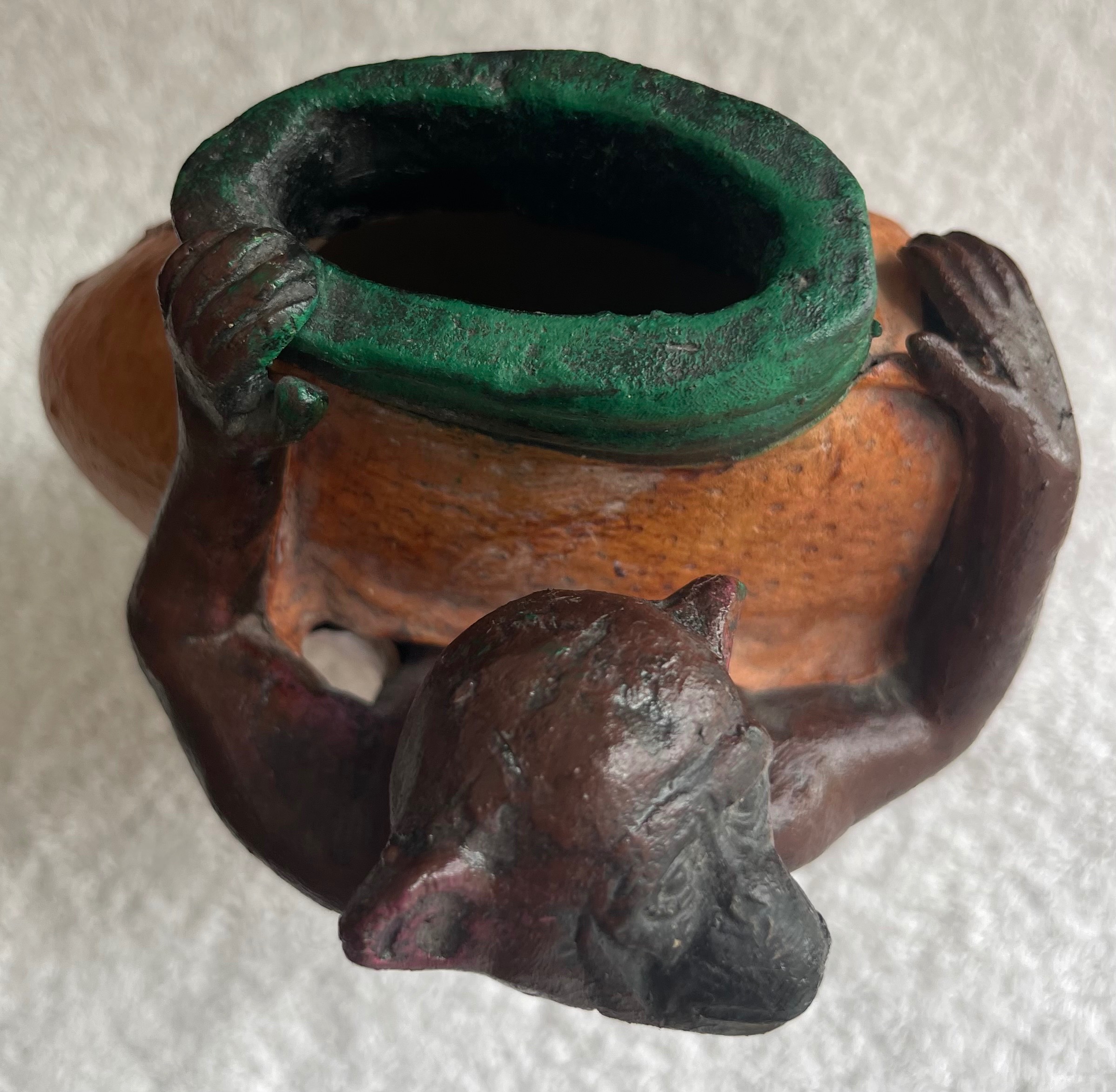 Vintage Leather-Wrapped Monkey & Fruit Coin Bank / Holder - photo 3