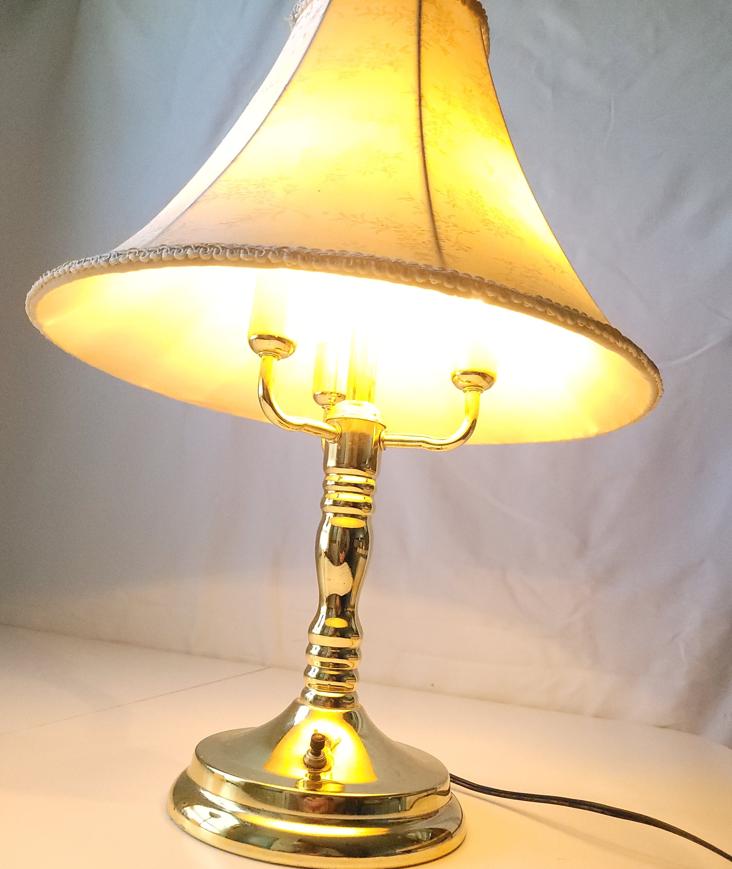 3-Light Candelabra Solid Brass Table Lamp with Floral Bell Shade