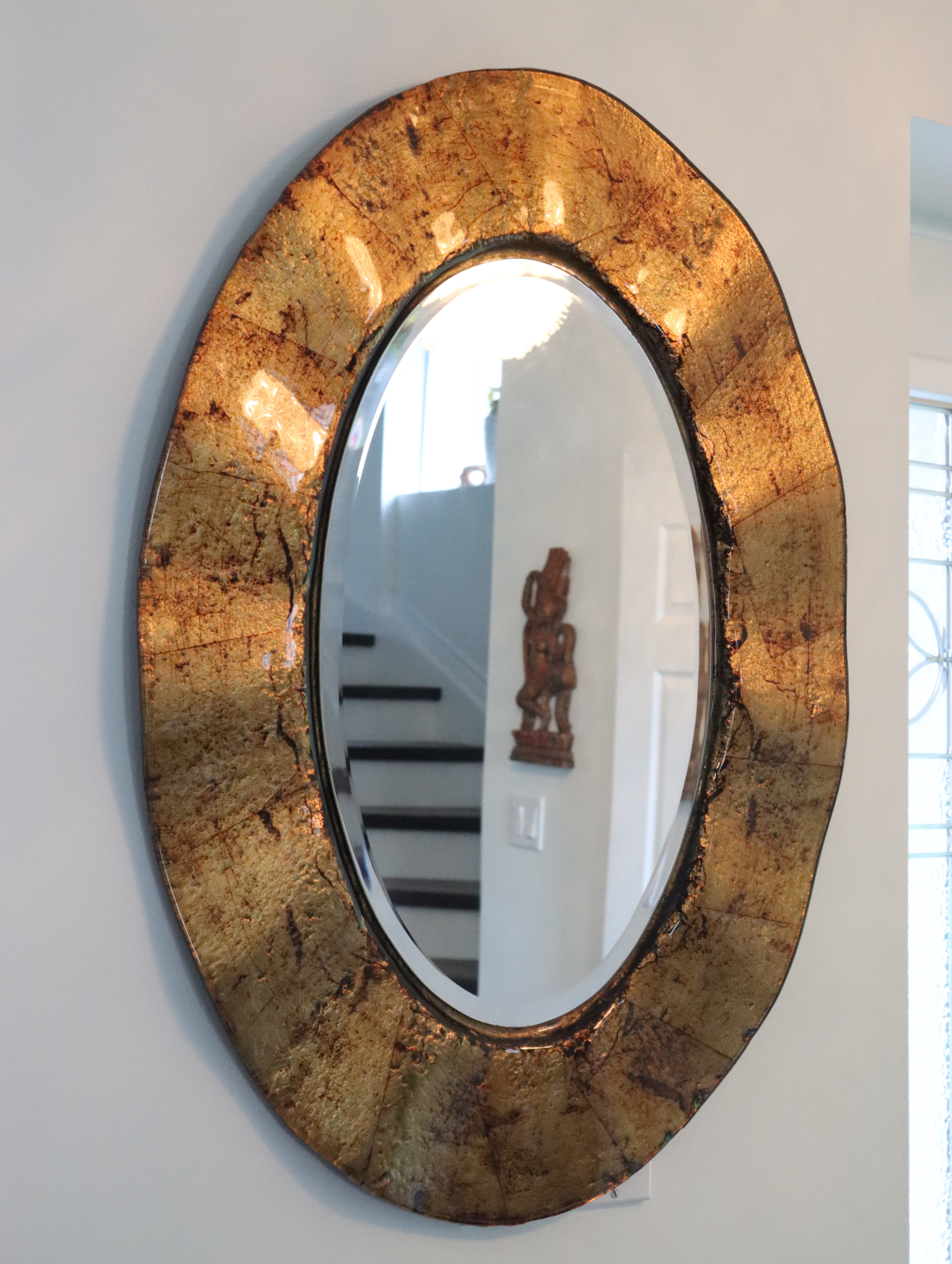 Gold/Brown Glass Frame Oval Mirror - photo 3