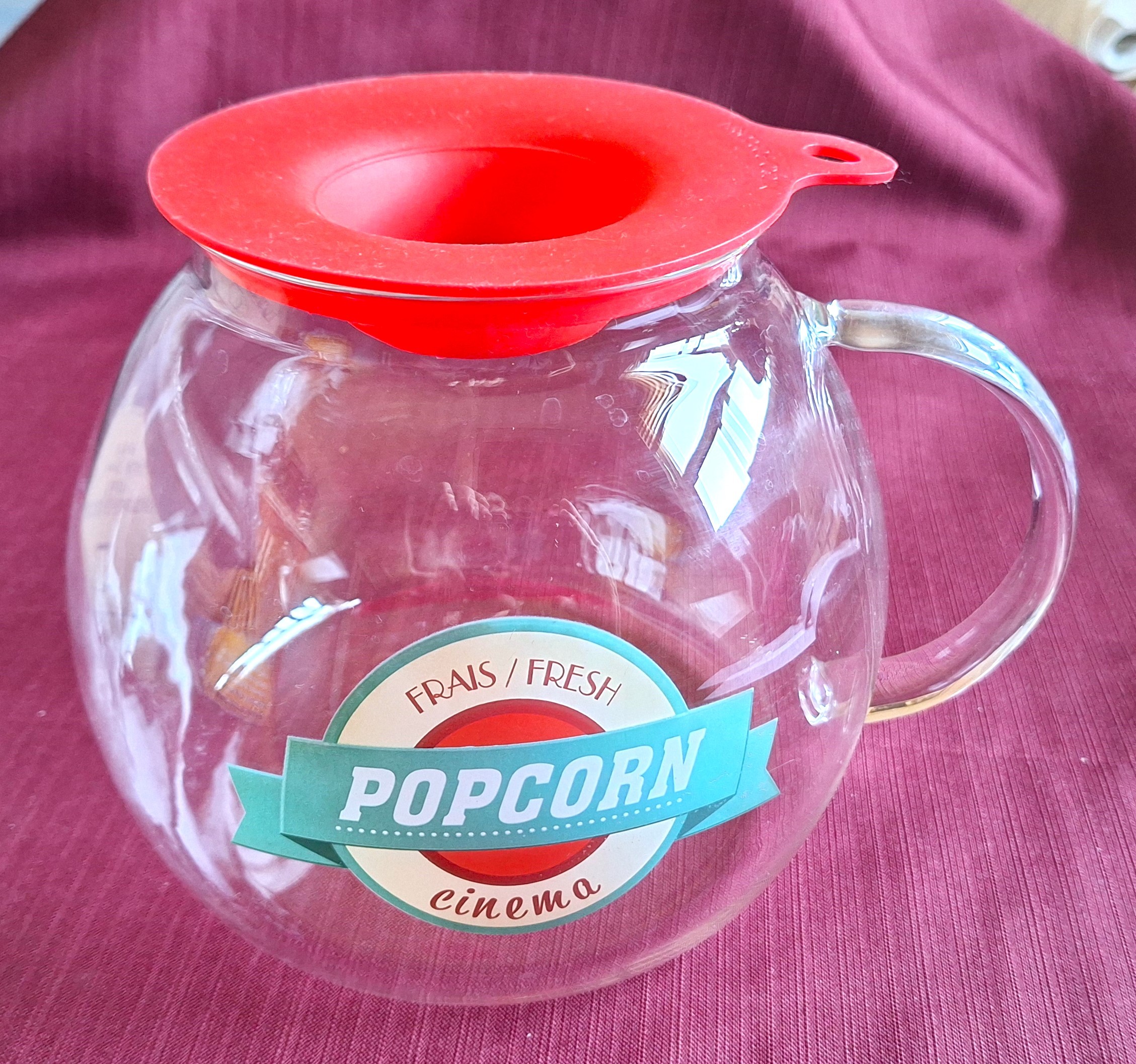 ThinkKitchen Glass Popcorn Popper with Red Silicone Lid