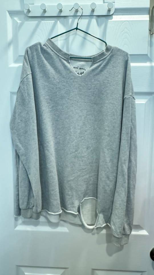 Distressed Grey Cotton Sweater - photo 2