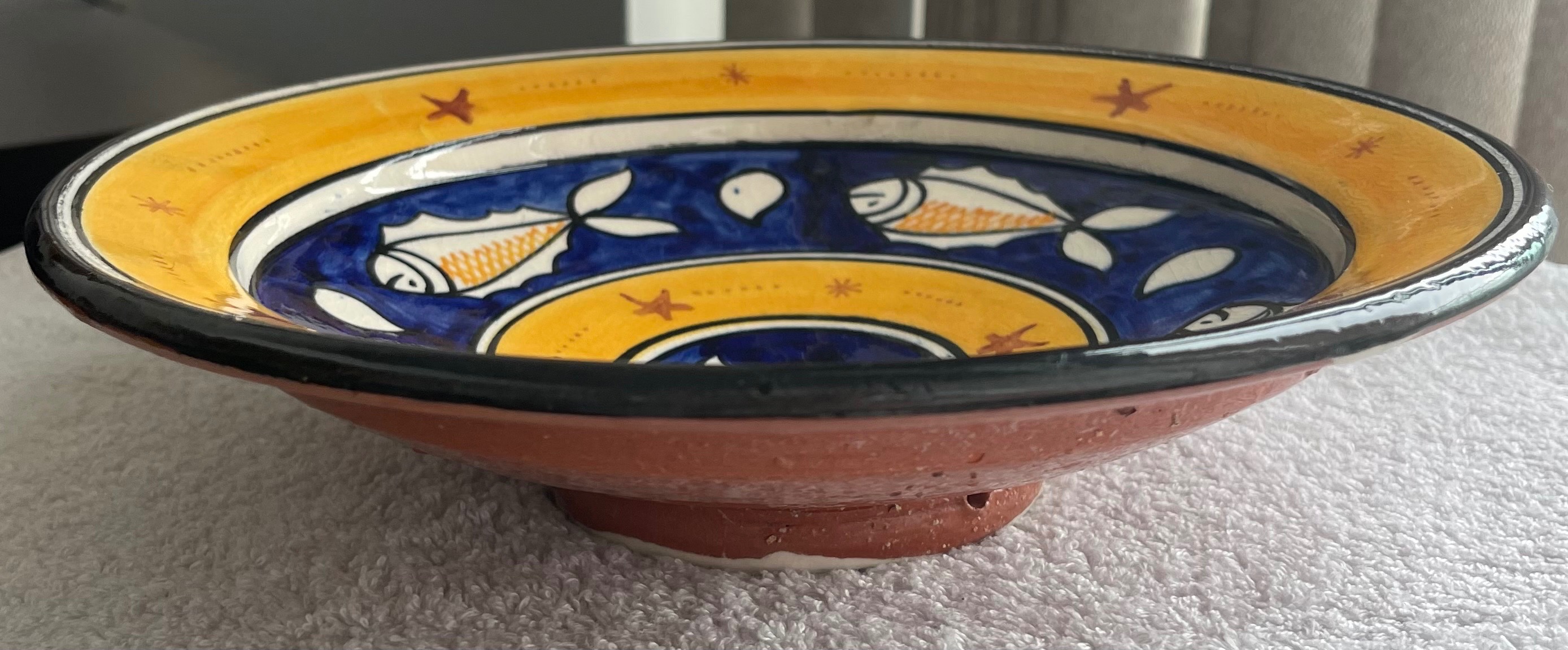Vintage Safi Moroccan Hand-Painted Ceramic Fish Bowl (10.25") - photo 2