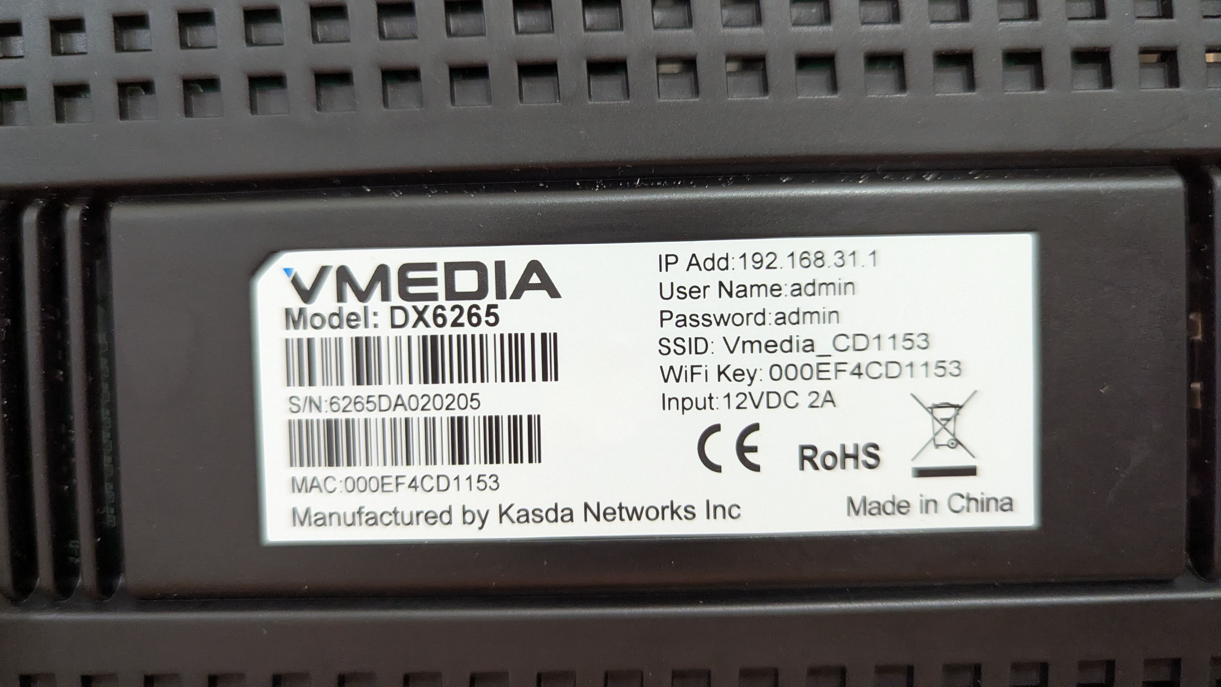 VMEDIA Network DX6265 Wireless WiFi Modem Router - photo 3