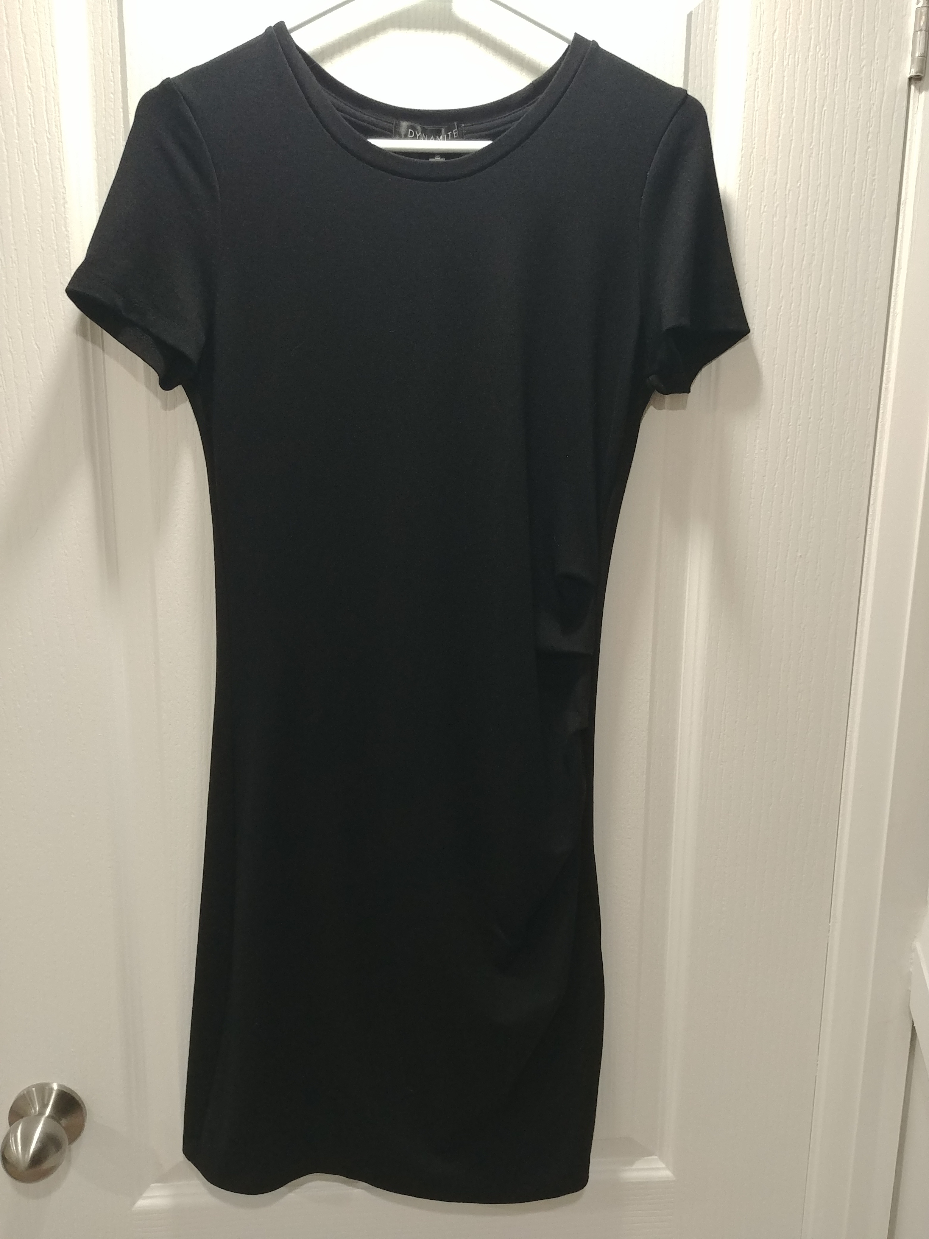 Dynamite Black Ruched Dress,Med. Rayon/Nylon/Spandex, Like New. - photo 4