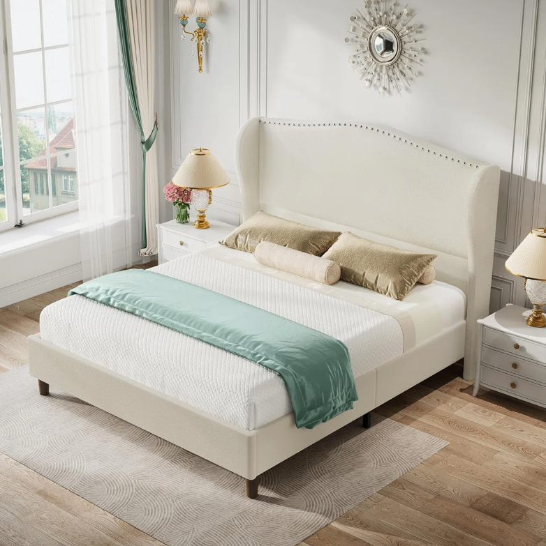 Wingback Upholstered Bed Frame - Full Size - Beige (New in box) - photo 2