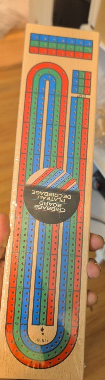 Wooden 3-Track Cribbage Board with Metal Pegs - New Factory Seal