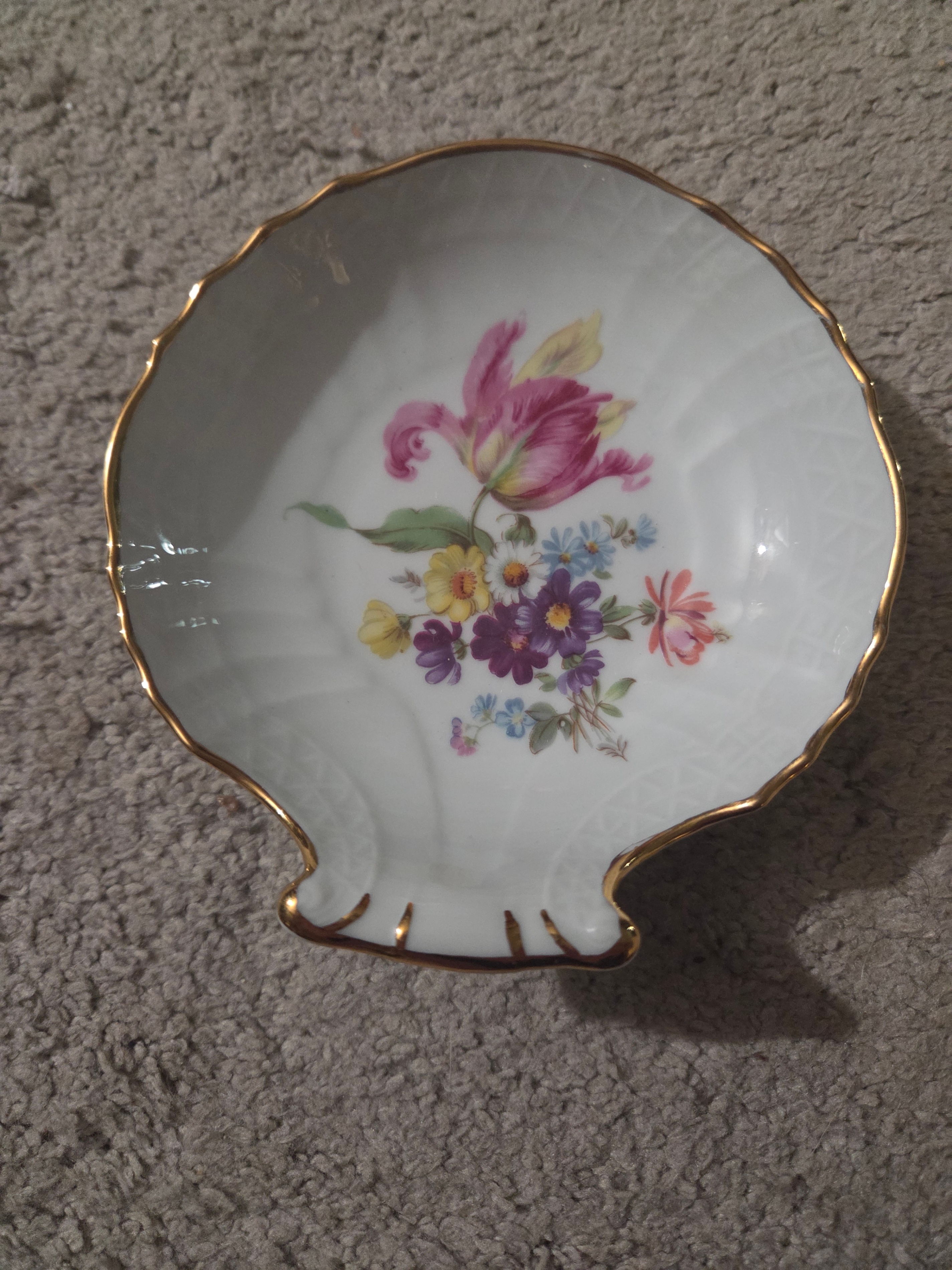 Vintage Hutschenreuther Dresden Porcelain Floral Trinket Dish 5"