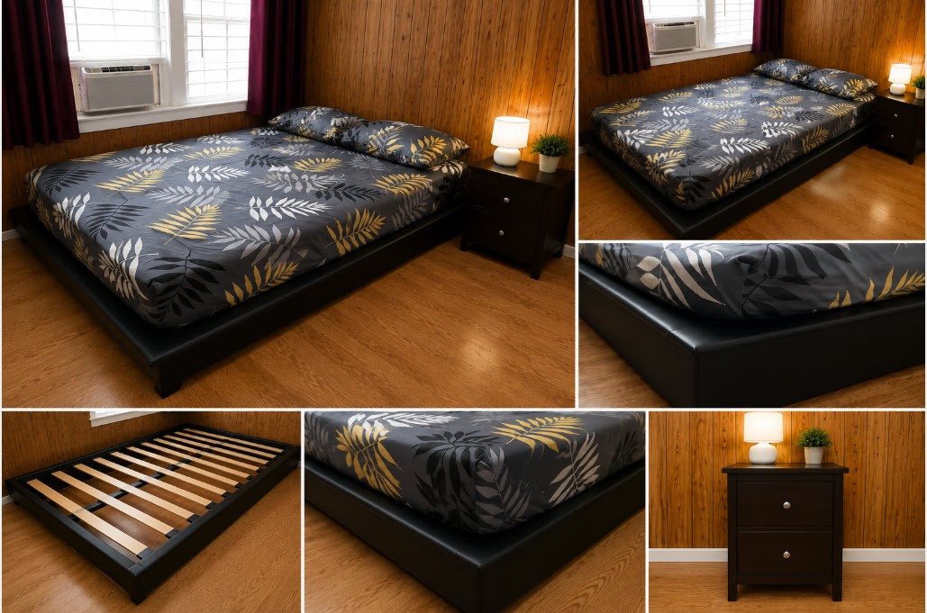 Queen Bed Set + 9” Gel Memory Foam Mattress + Ashley Night Stand