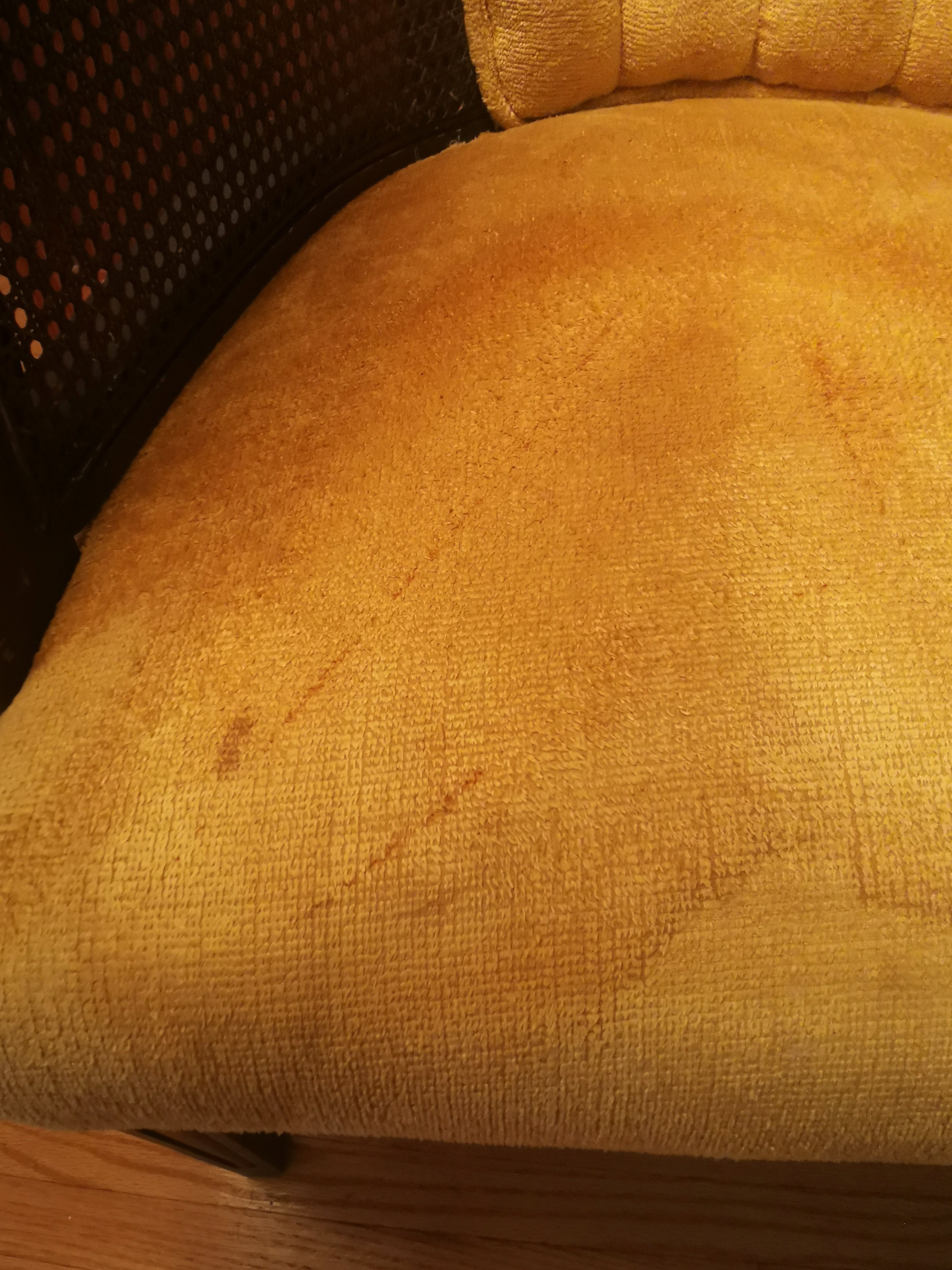 Circa 1972–1976 Cane Barrel Chair – Tufted Gold Accent Chair - photo 4
