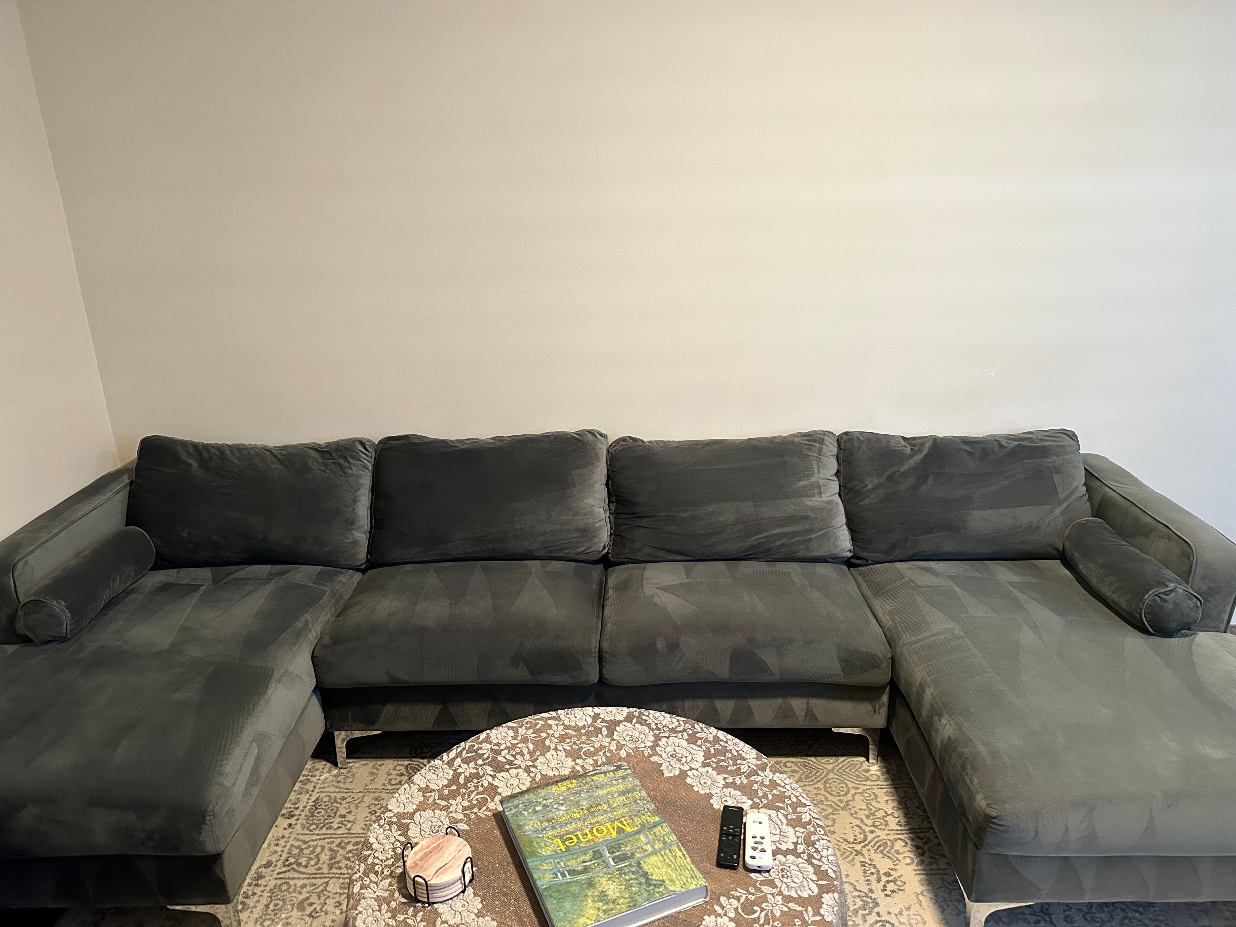 Large U-Shaped Sectional Sofa – Charcoal Gray, Double Chaise - photo 2