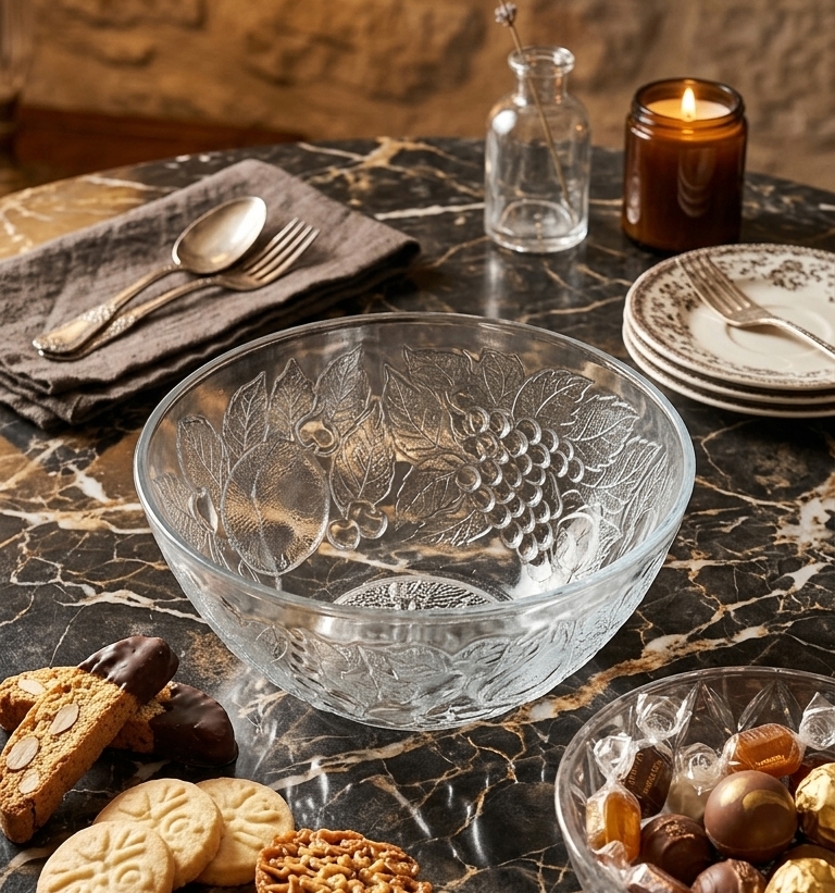 Vintage  Fruit Garden Clear Glass Large Serving Bowl