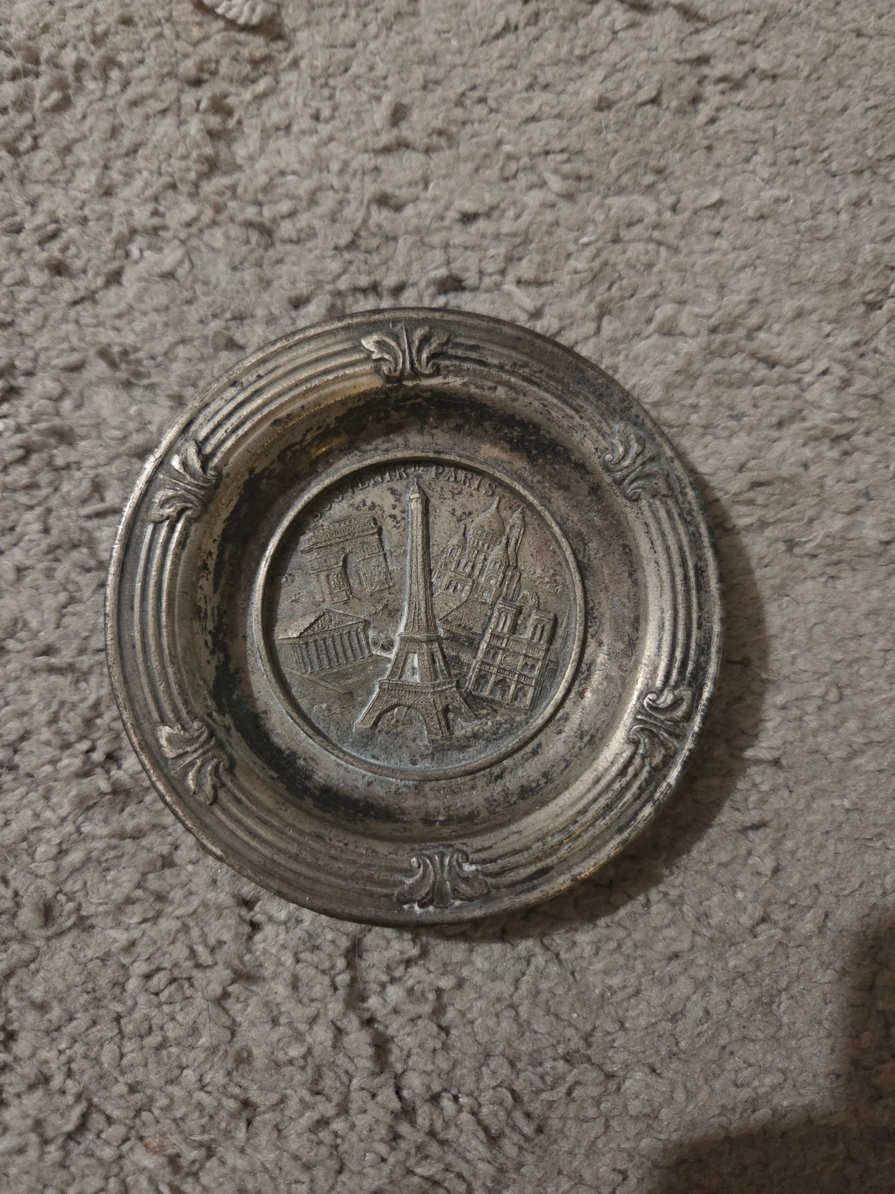 Vintage Paris Souvenir Metal Trinket Dish / Eiffel Tower Tray