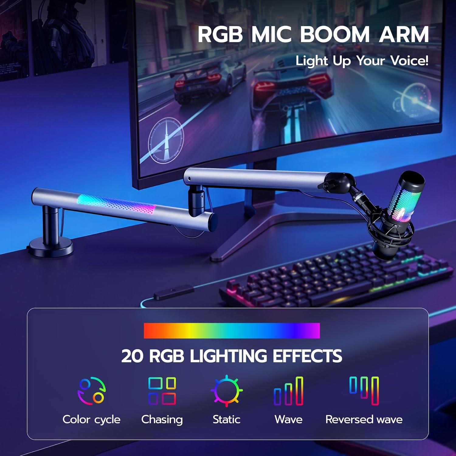 ARES WING Low Profile RGB Microphone Arm – Aluminum Boom Stand - photo 2