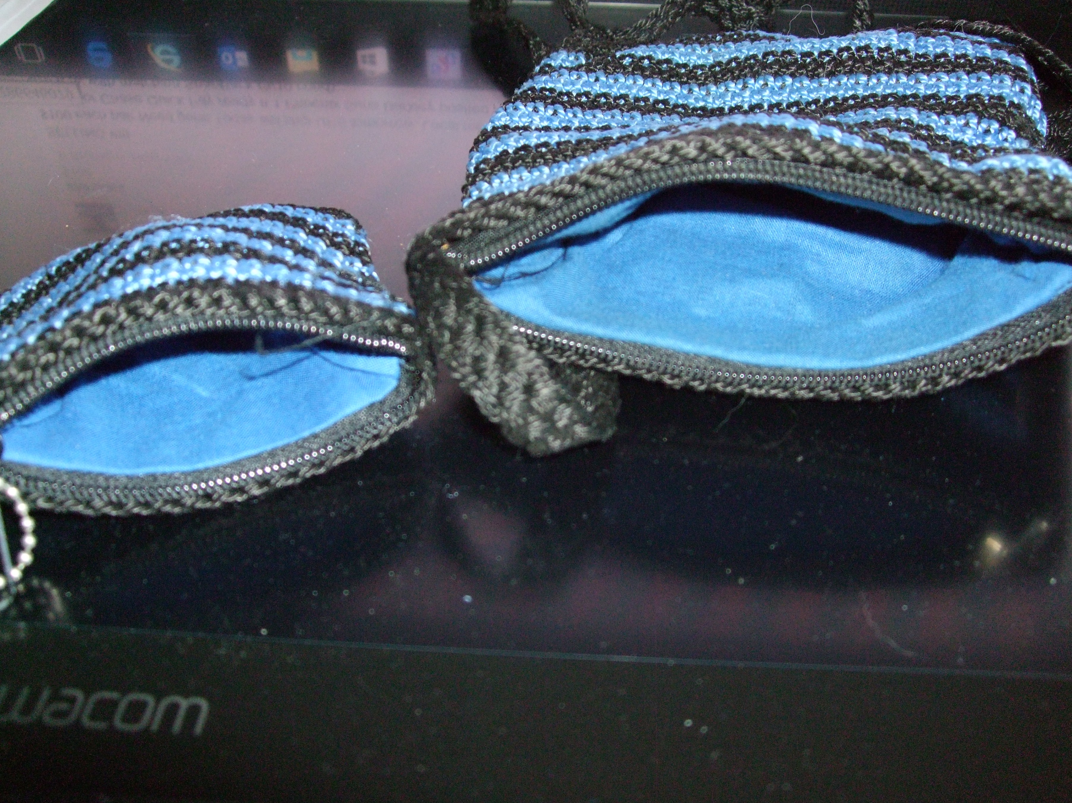 Crocheted Blue and Black Striped Bag Set - photo 2