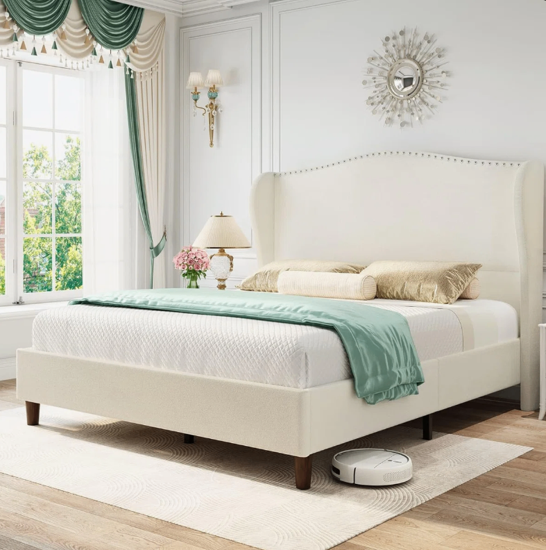Wingback Upholstered Bed Frame - Full Size - Beige (New in box)