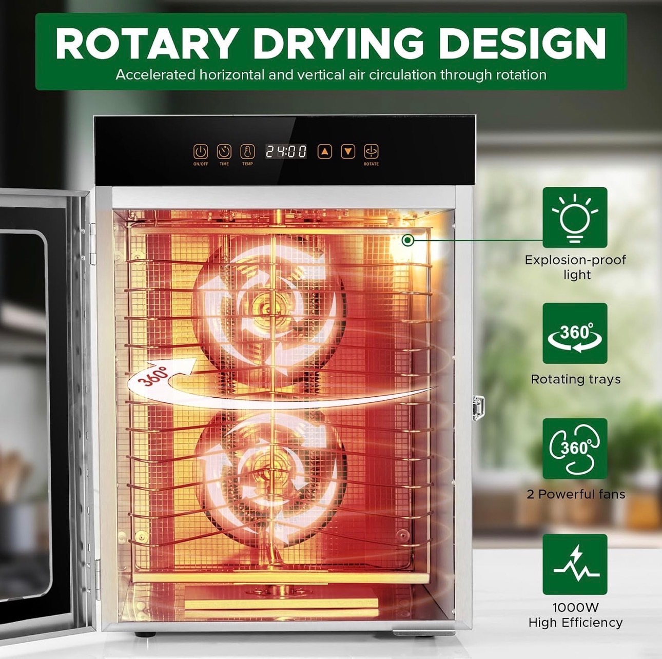 Food Dehydrator Machine 12 Trays Stainless Steel Dual fan 360° - photo 5