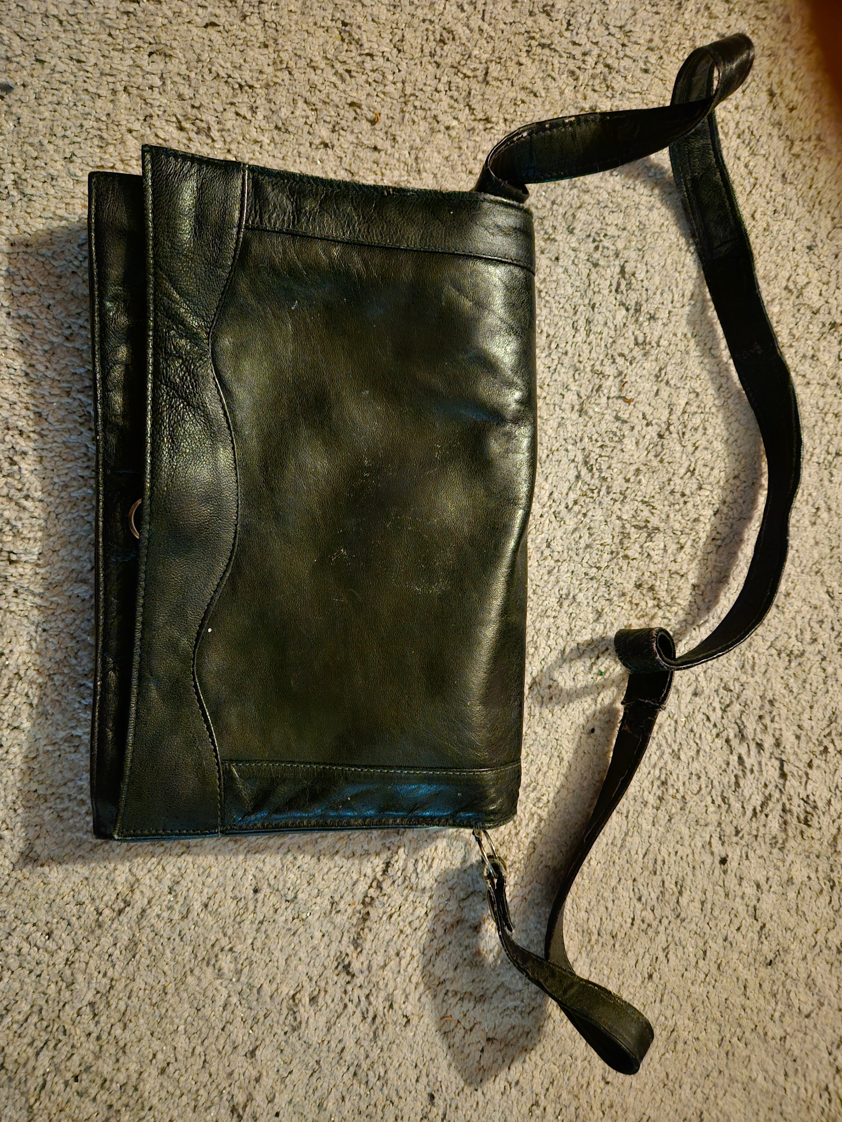Vintage 90s Leather Crossbody Bag, Black Multi-Pocket Purse