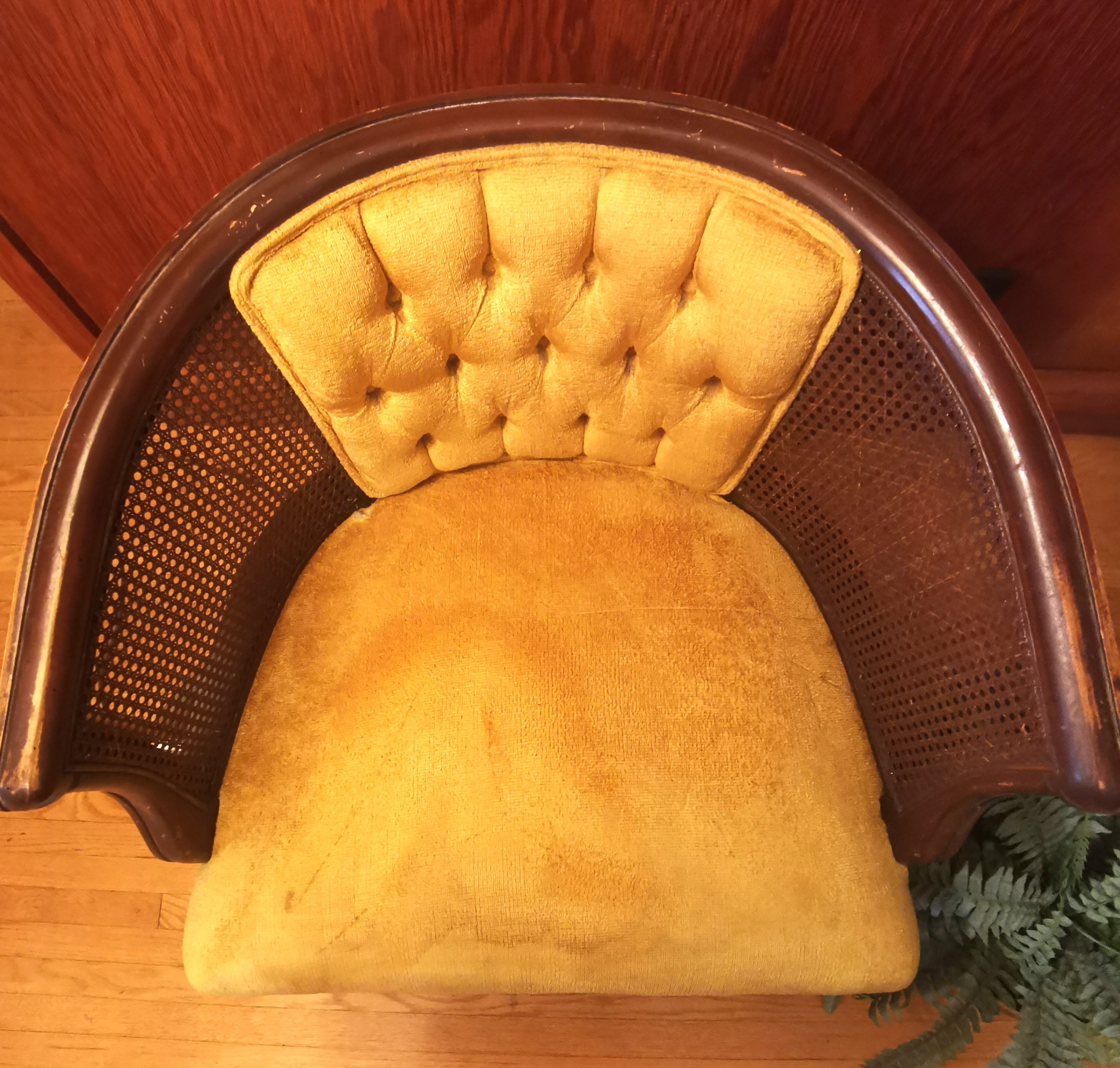 Circa 1972–1976 Cane Barrel Chair – Tufted Gold Accent Chair - photo 2