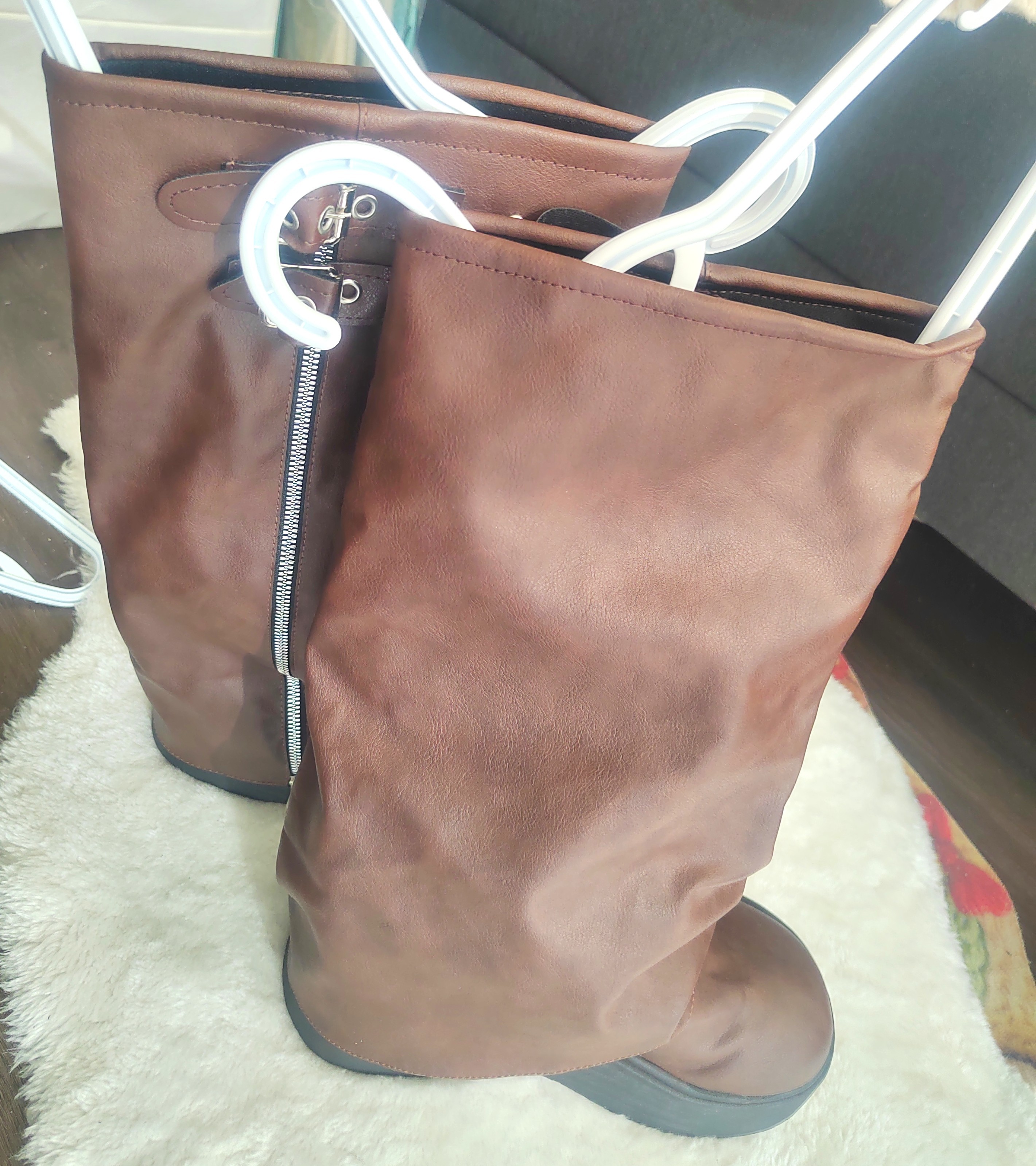 Brown Faux Leather Knee-High Boots with Zipper - photo 3