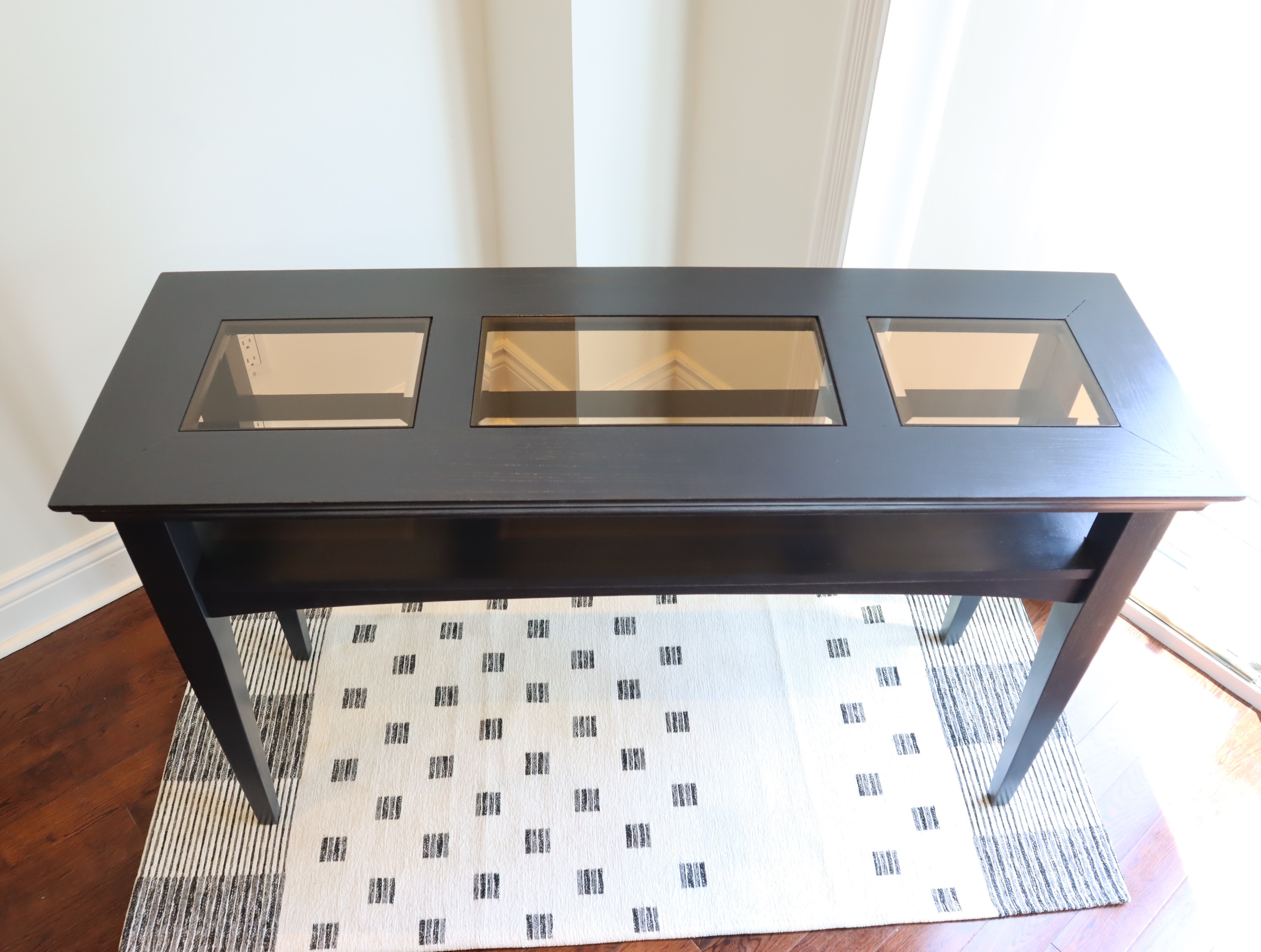 Black Console Sofa Table with Glass Inserts - photo 4
