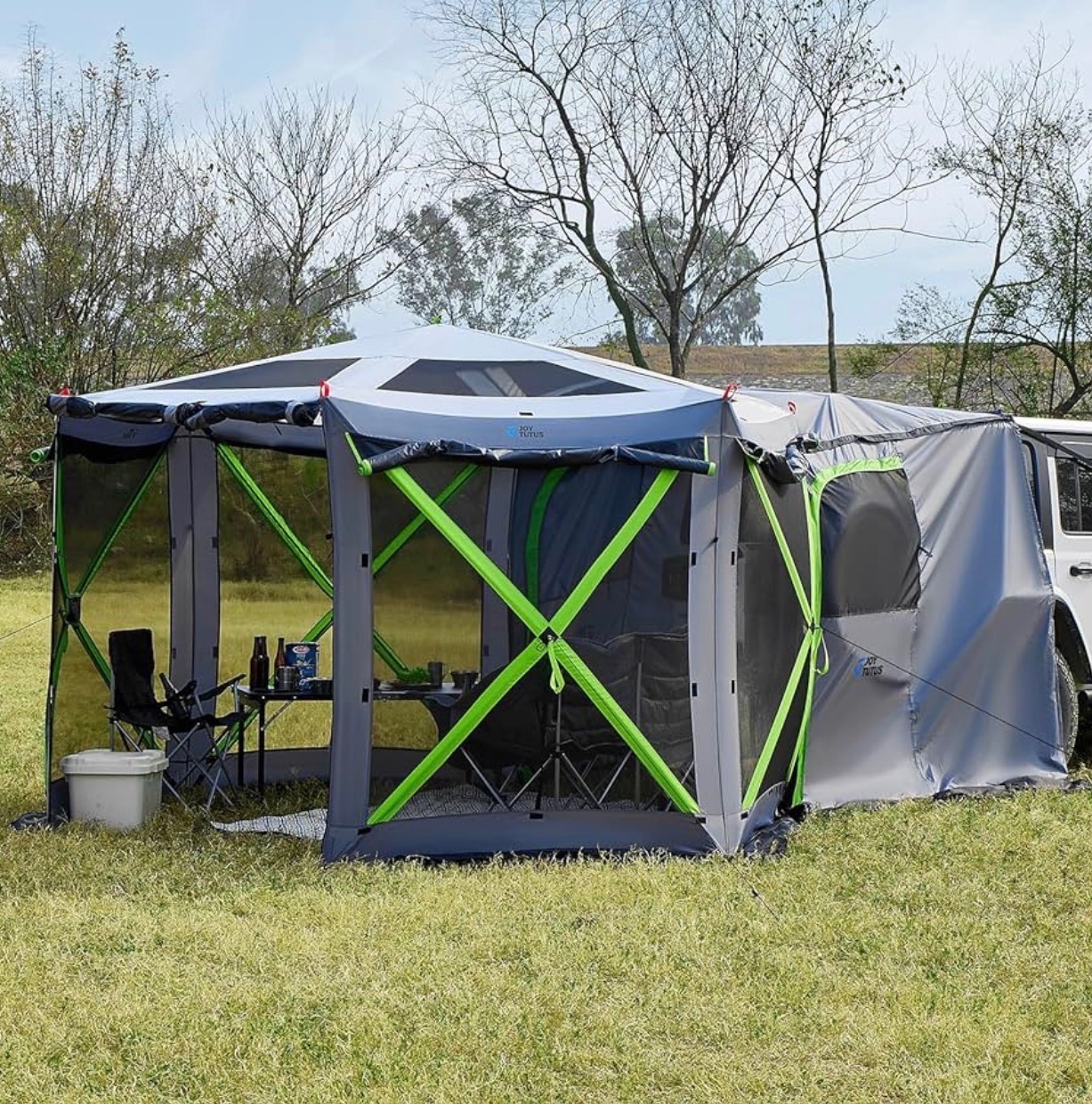 2-Rooms Gazebo Dual-Use Pop up SUV Tents 11x11ft for Camping - photo 2